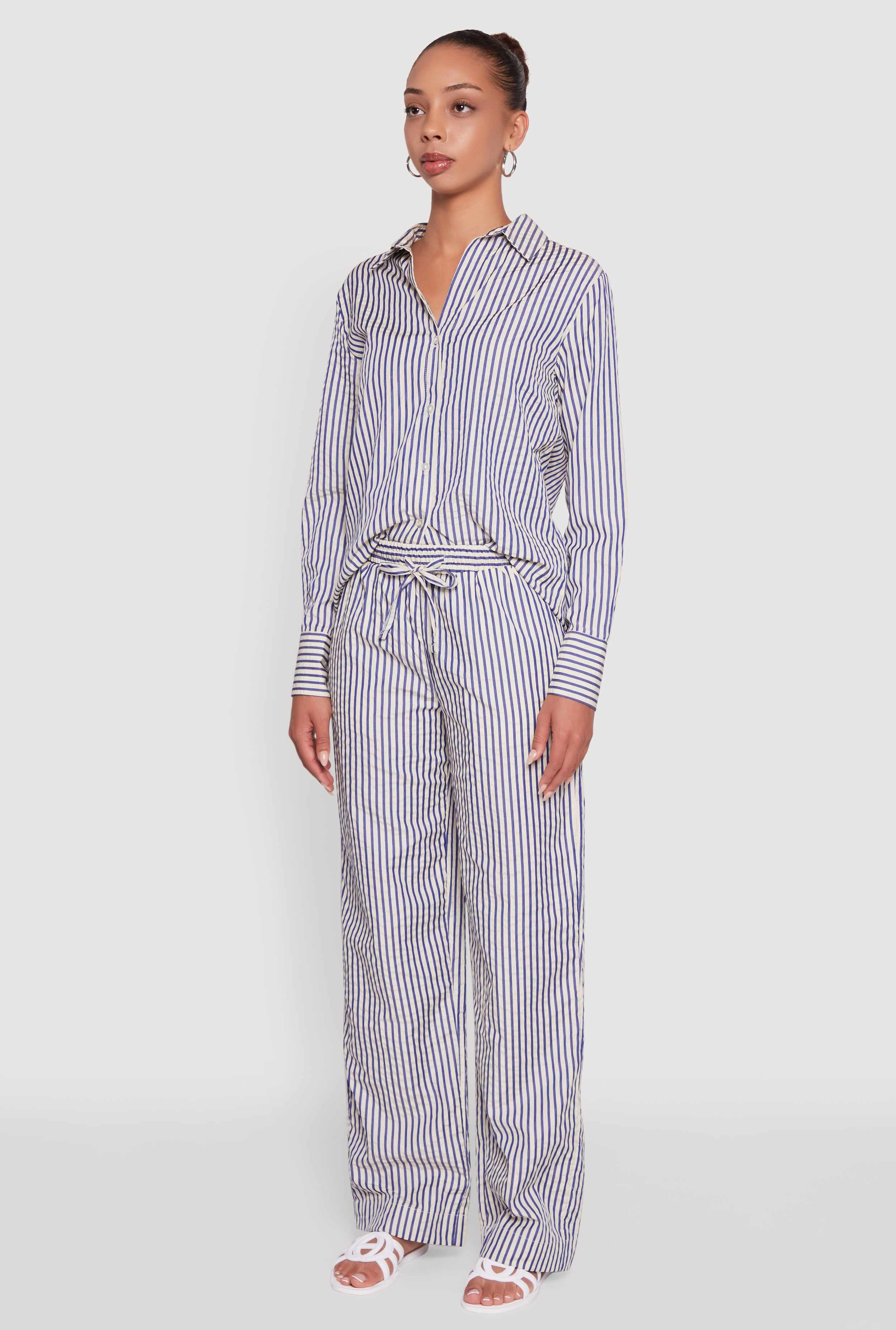 Striped Button Front Long Sleeve Shirt