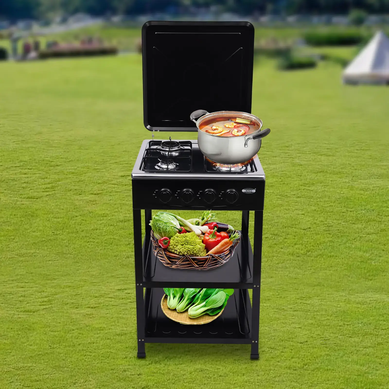 4 Burner Freestanding Gas Stove NG LPG Outdoor Camping Portable Cooktop with 4 Knobs Manual Ignition for RV Travel Emergency Preparedness Family Use