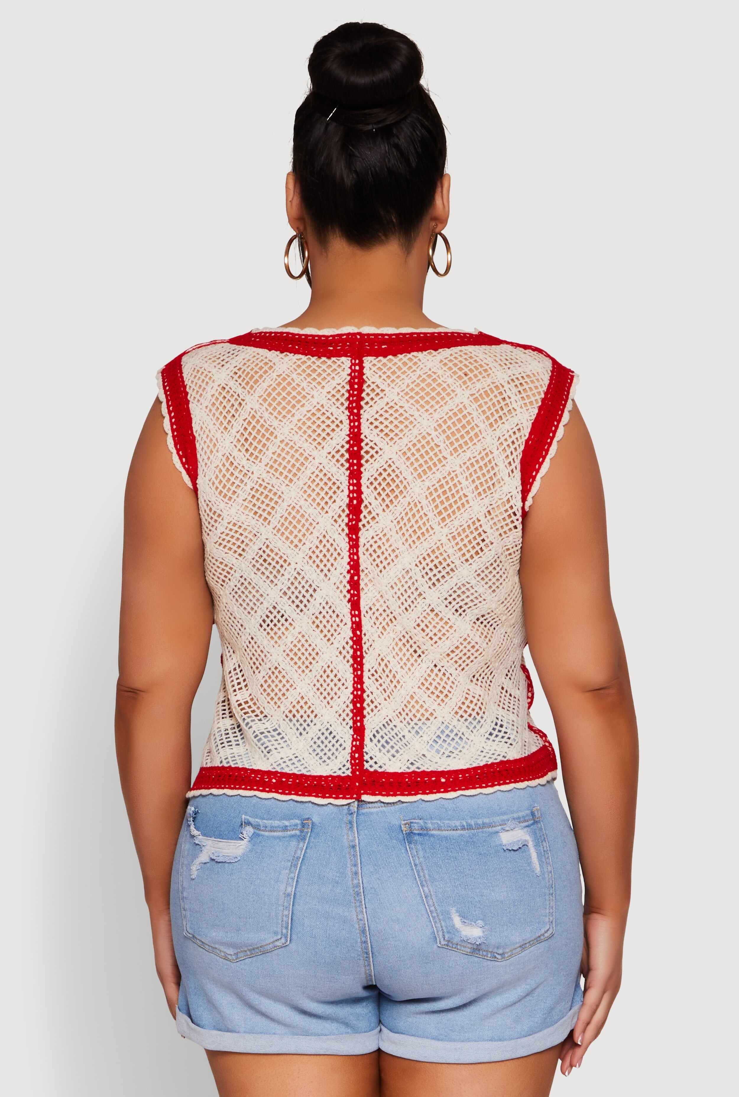 Plus Size Floral Pattern Crochet Vest