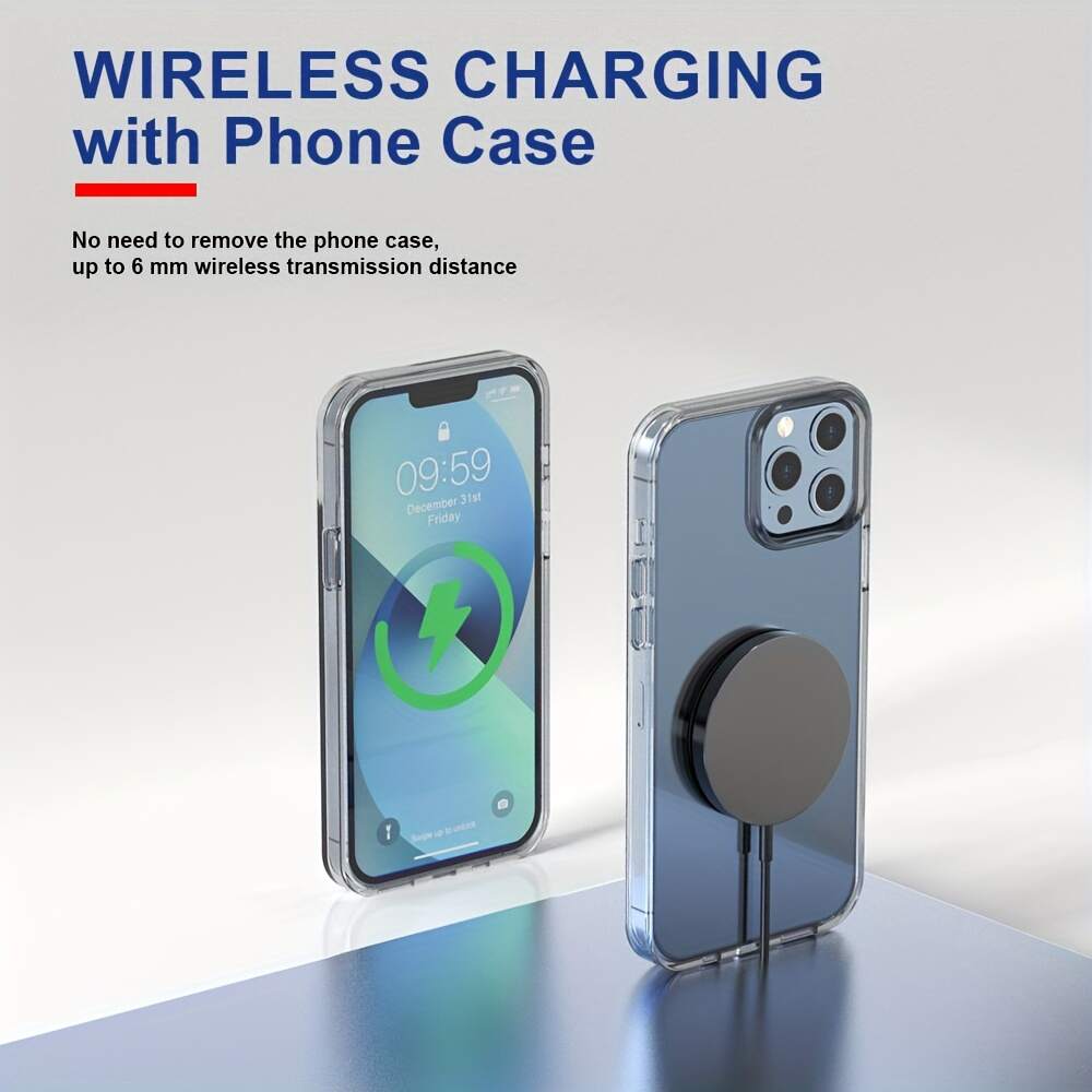 Portable Pocket Wireless Charger - Fast 30W Charging, Low Heat, Magnetic USB-Powered Charger for Phones, Earphones & Headphones, Strong Compatibility with iPhone, Android & Smart Devices, Portable Phone Charger