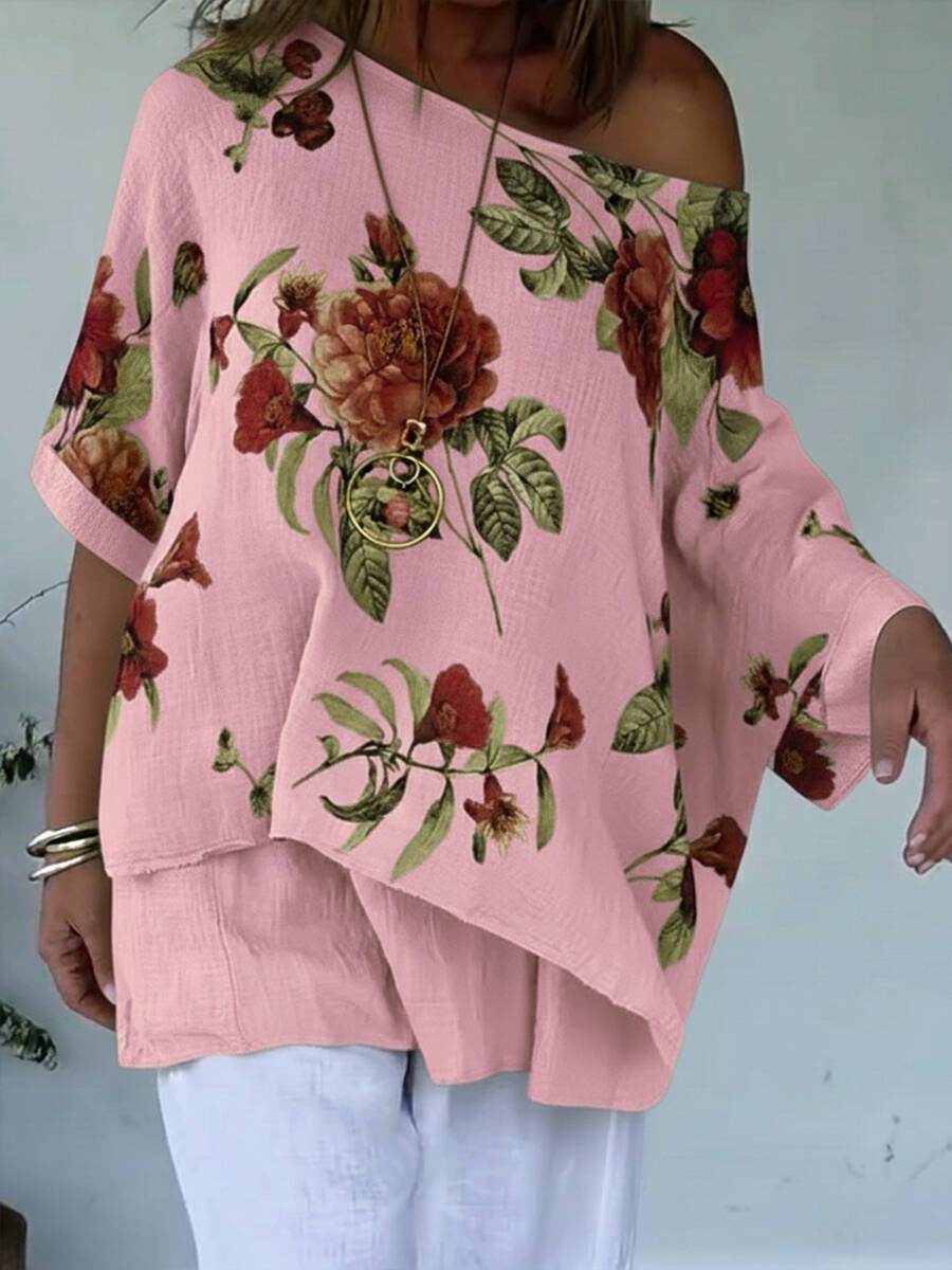🔥Summer Arrivals🌟Loose And Cozy Floral Print Linen And Cotton Top