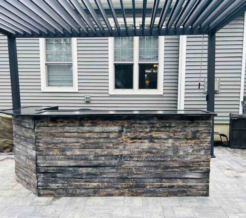 L Shaped Diagona; Home Bar-Indoor or Outdoor Bar-Wood Bar-Bar-Outdoor Bar-Custom Bar-L Shaped Bar-Solid Wood Bar-Mancave-Rustic Decor-