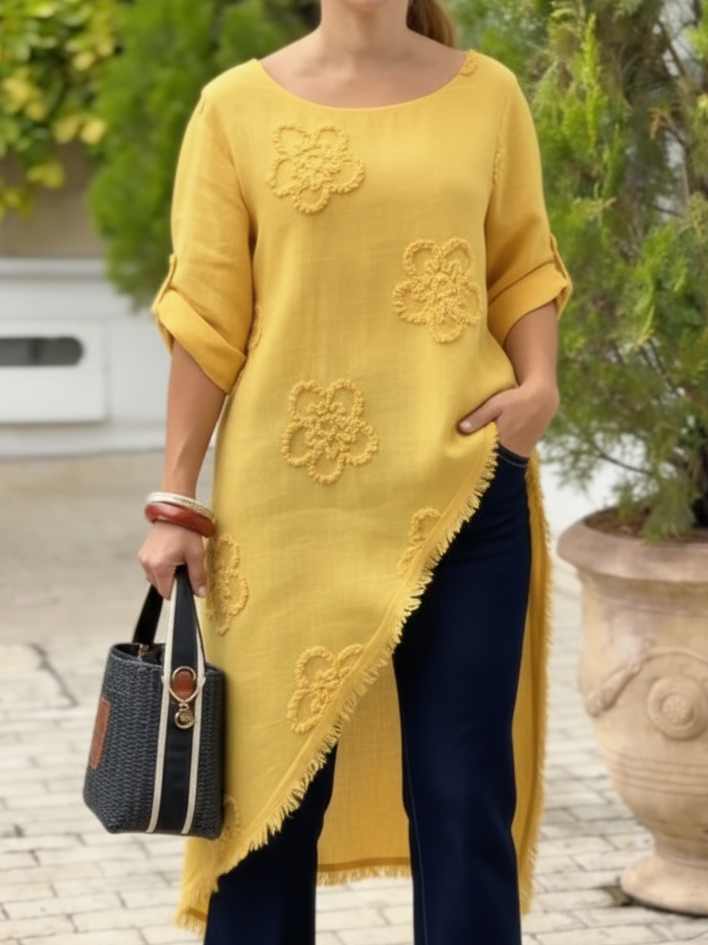 🔥Summer Arrivals🌟Floral Embroidered Loose-fitting Cotton Shirt Blouse