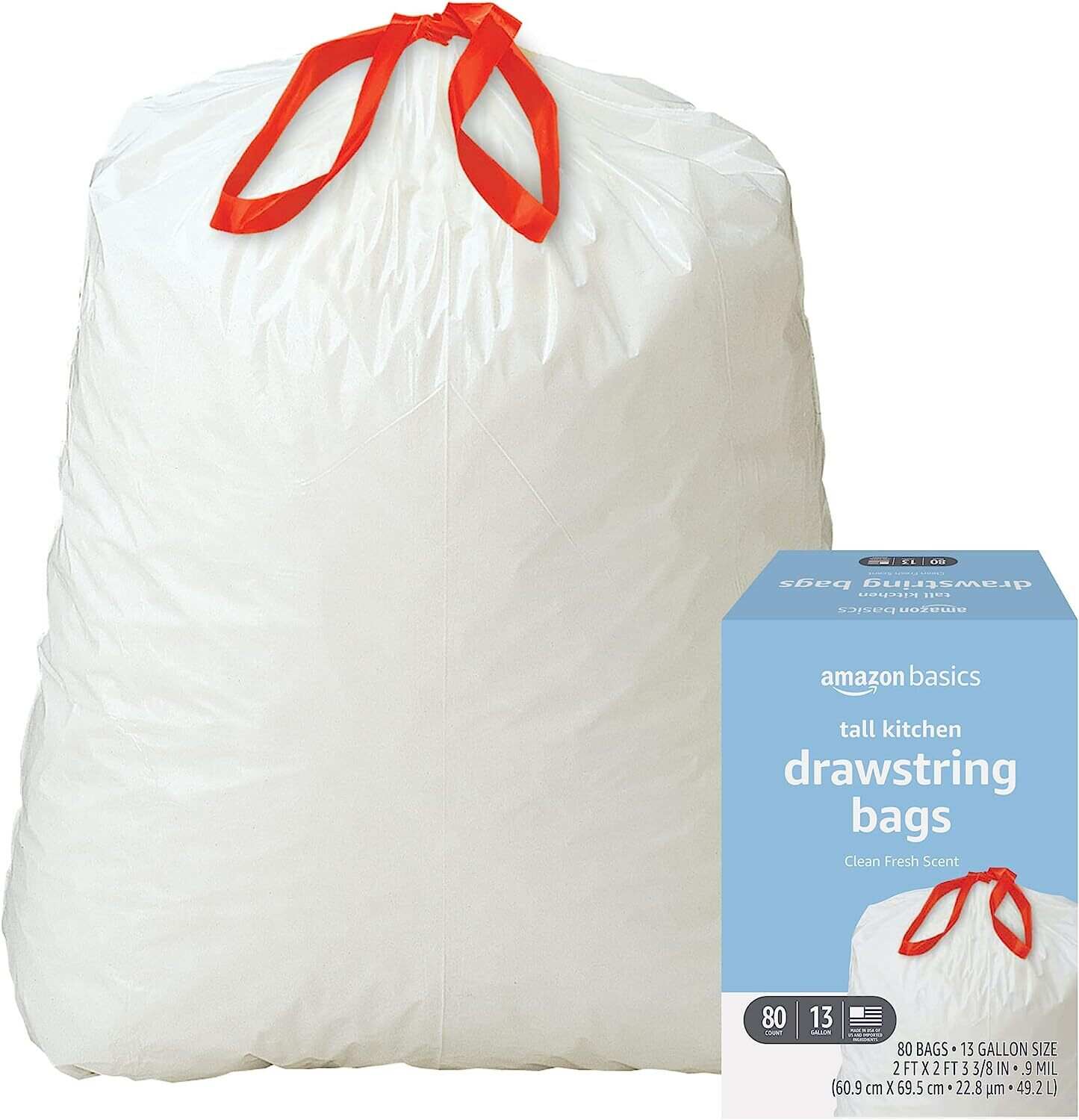 Tall Kitchen Drawstring Trash Bags, 13 Gallon, Unscented, 120 Count (Previously Solimo)