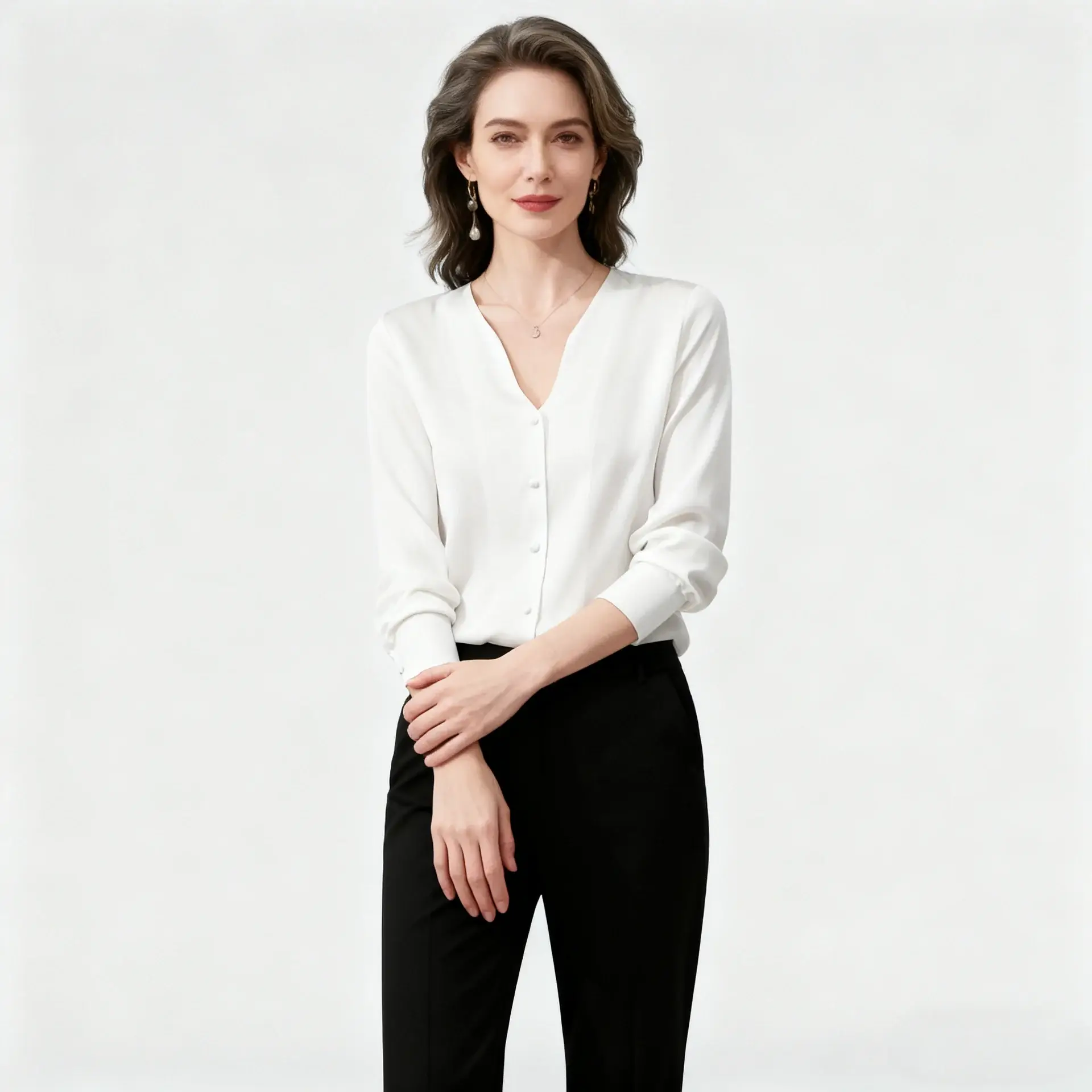 Elegant Silk Shirt with Fashionable Long Sleeves