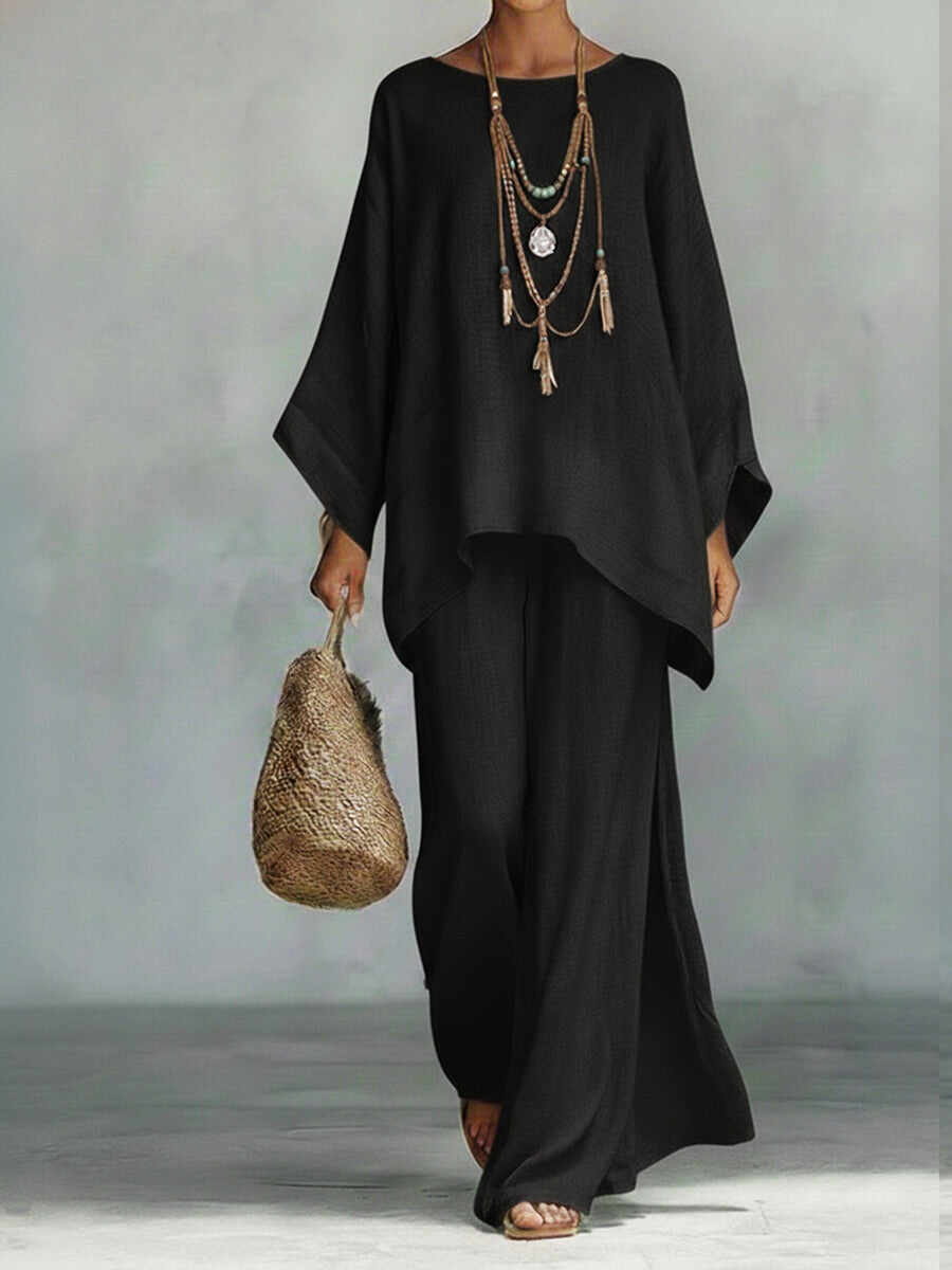 🔥Summer Arrivals🌟Women's Comfortable, Loose-fitting Linen And Cotton Top And Wide-leg Pants Two-piece Set.
