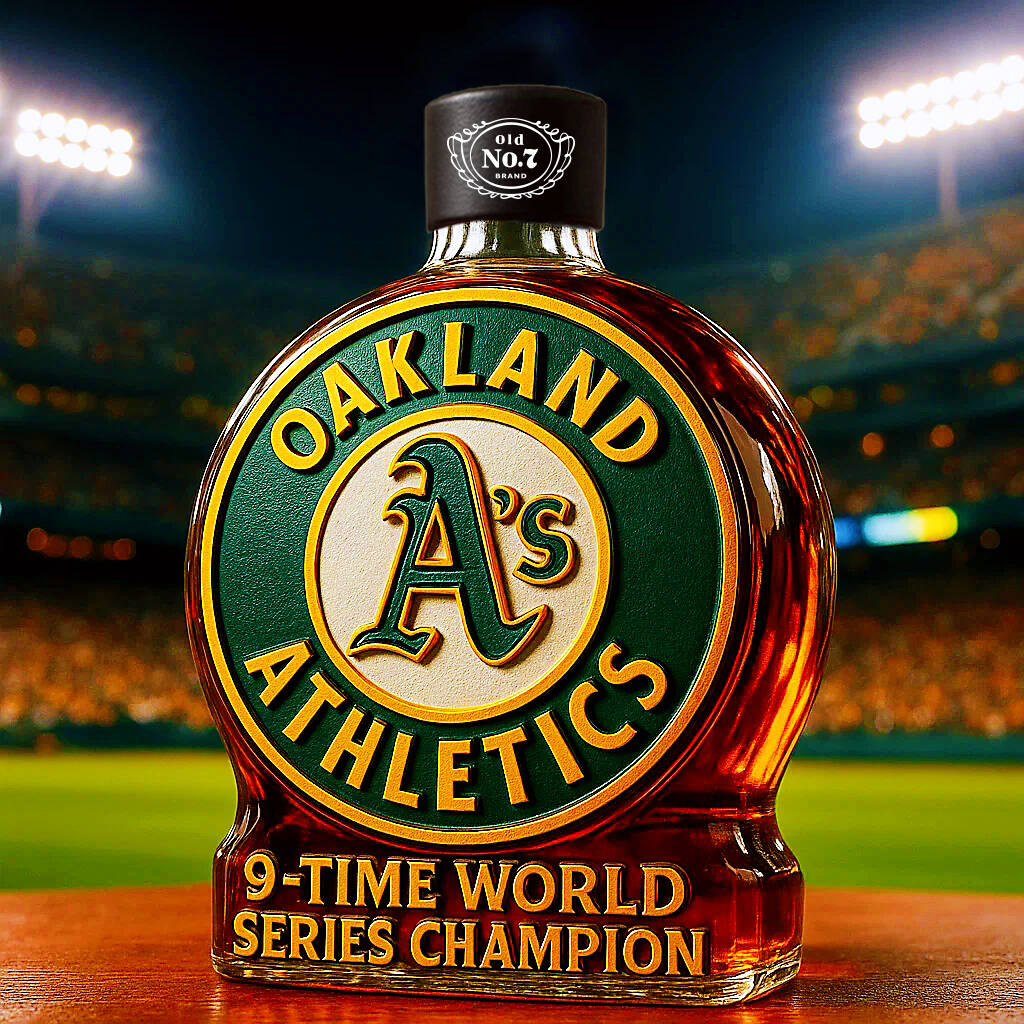 Oakland Athletics 9-time World Series Champion Whiskey Bottle