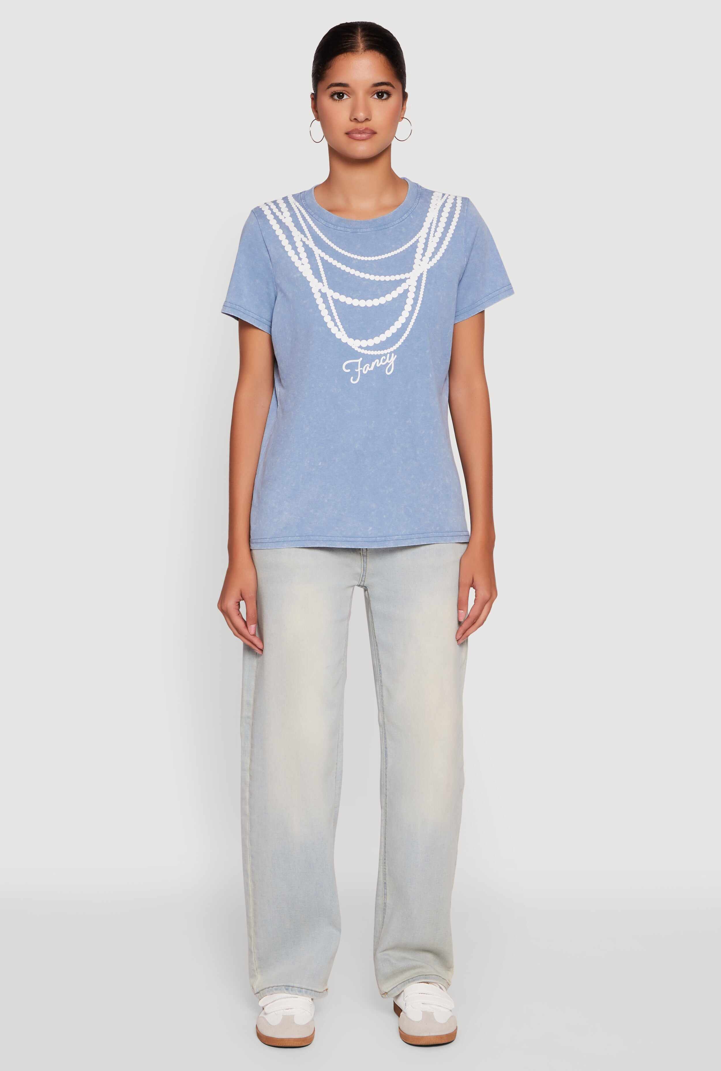 Acid Wash Fancy String Pearl Graphic Tee