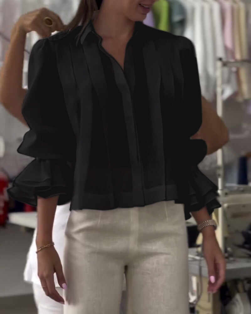 Aumora Puff Sleeve Ruffle Shirt
