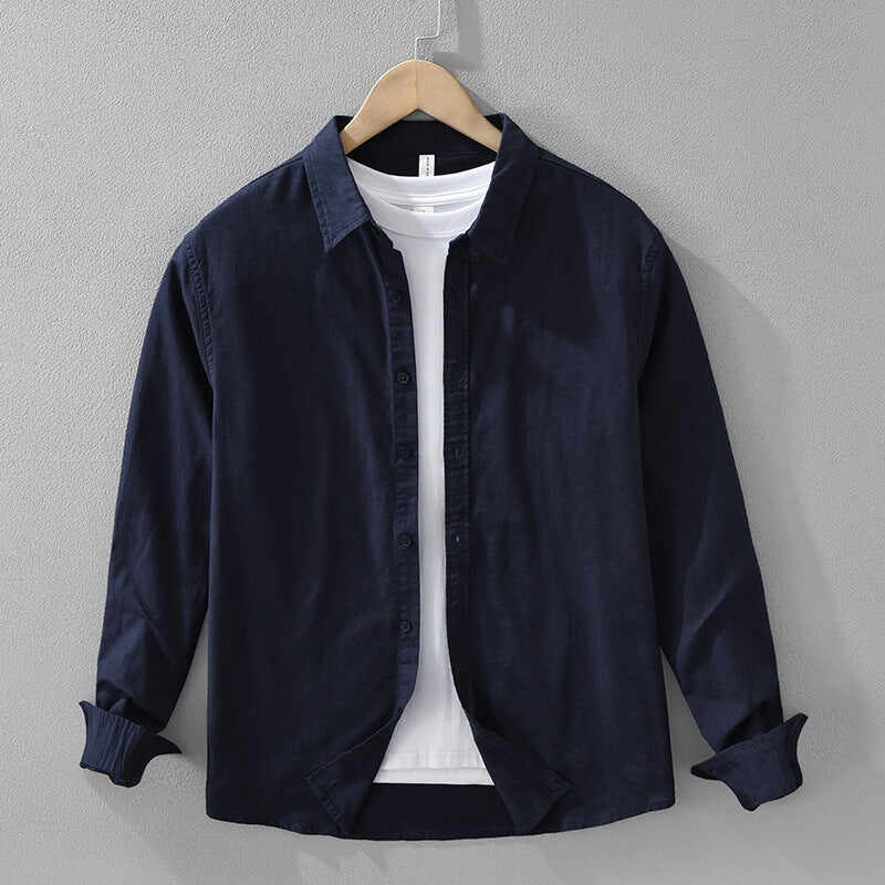 Men's Japanese Cotton Linen Long Sleeve Blouse Fashion All-matching