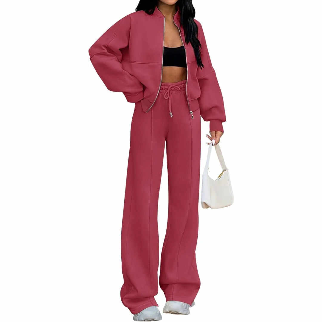 Spring Sale🔥Women's Fall 2 Piece Sweatsuits Set Long Sleeve Zip Up Sweatshirt Wide Leg Sweatpants Lounge Sets