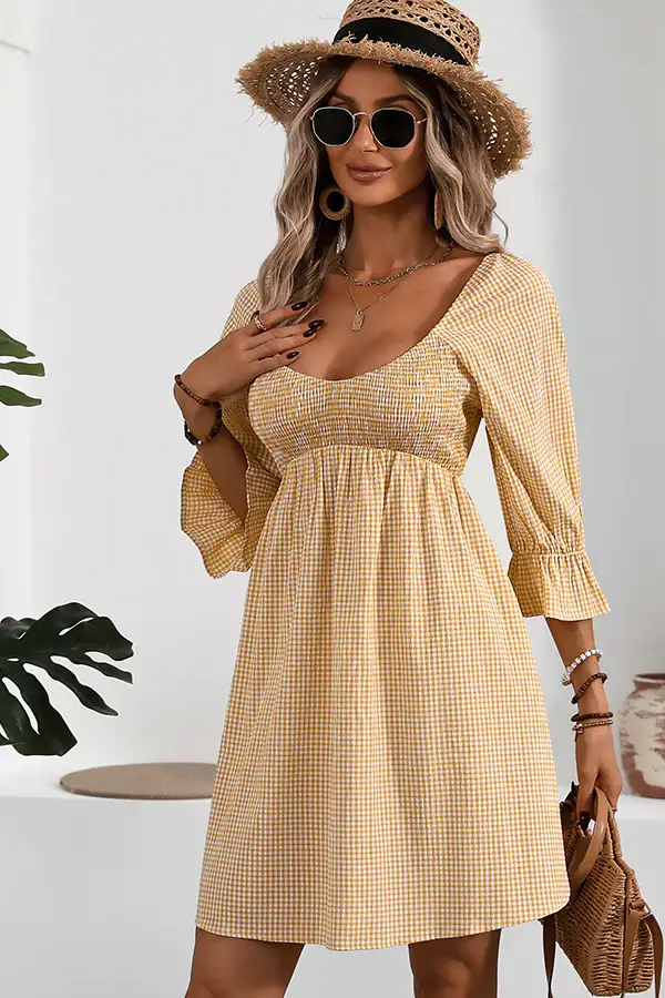 Smocked Bust Short Sleeve Mini Dress