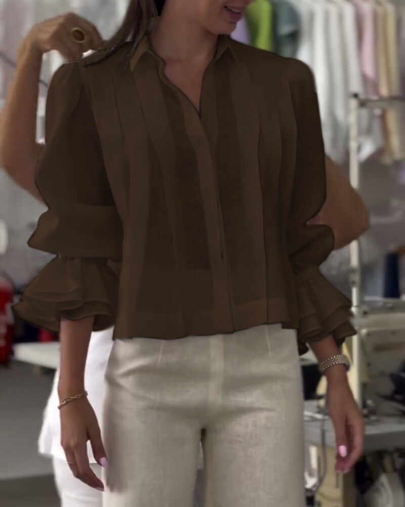 Aumora Puff Sleeve Ruffle Shirt