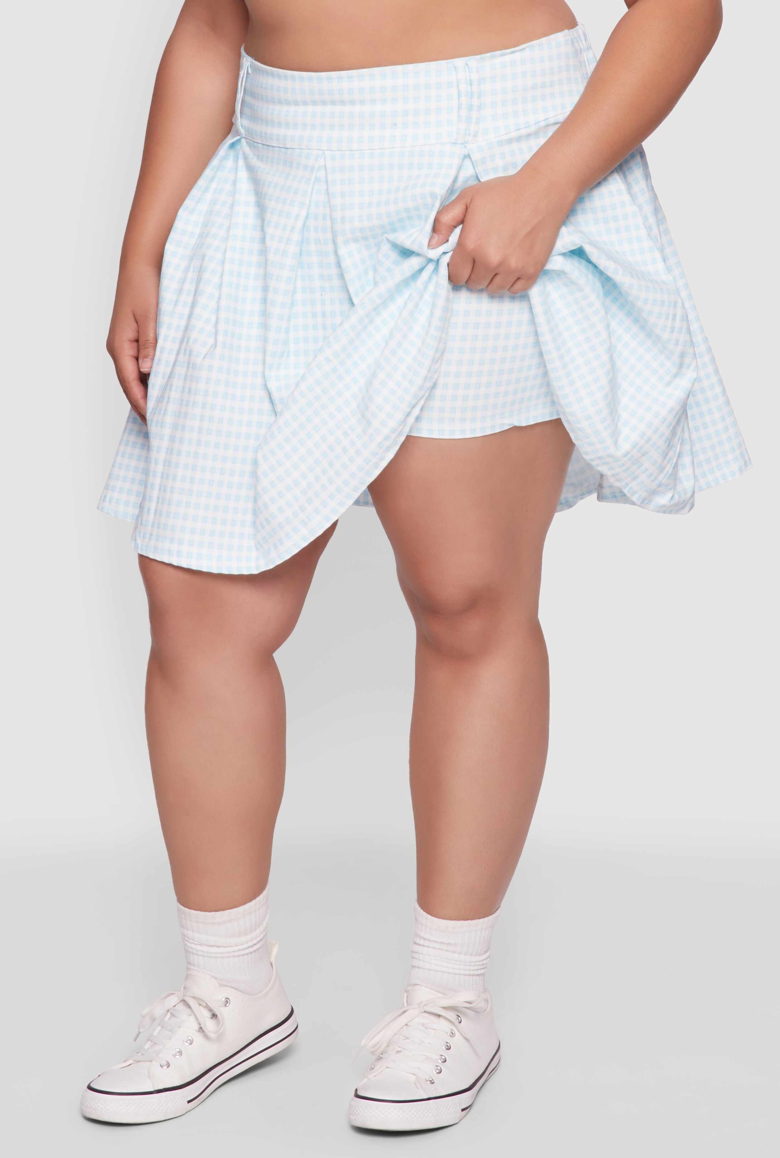 Plus Size Trendy Plaid High Waist Pleated Skirt