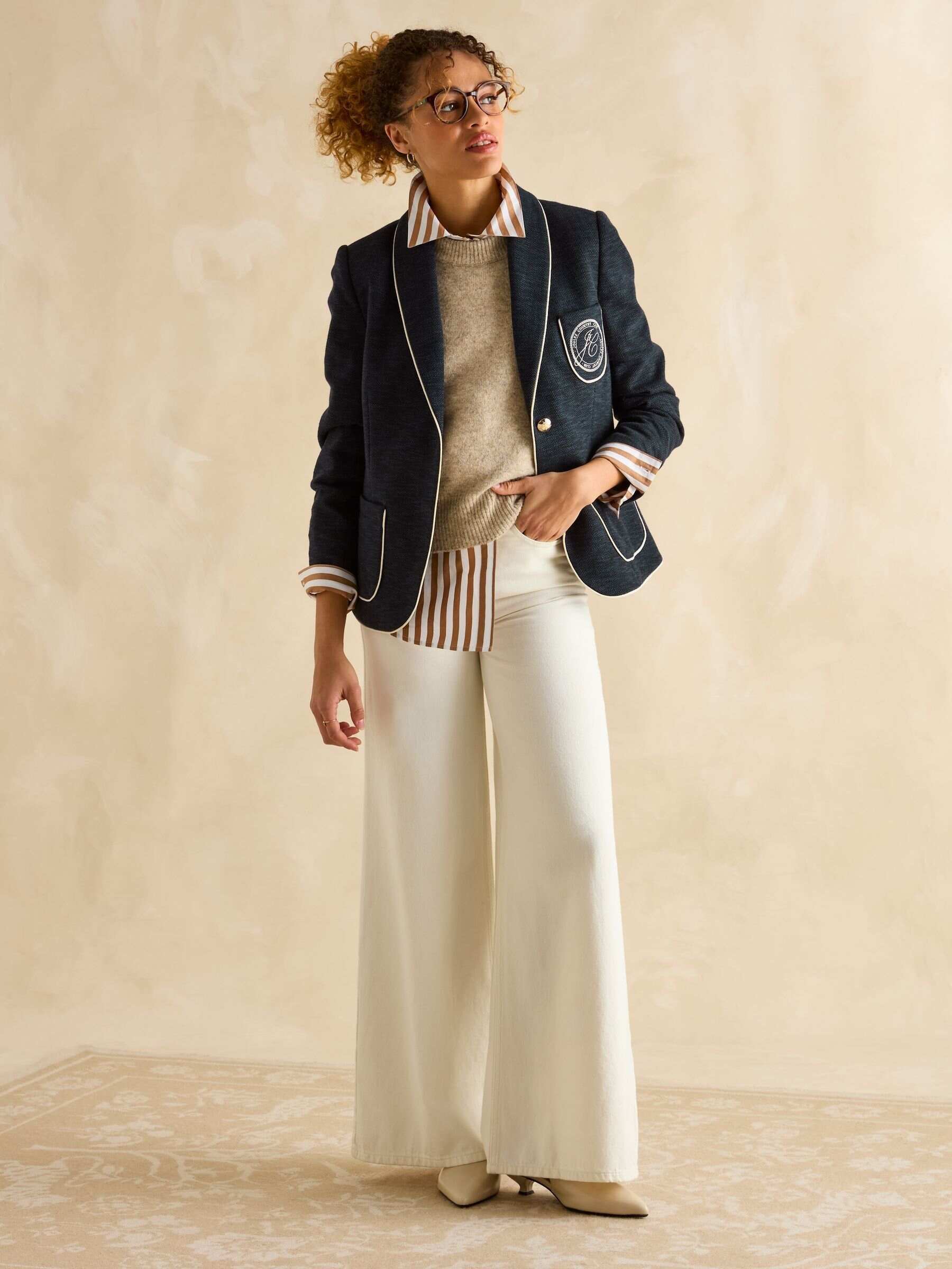 Hartley Navy Blue Shawl Collar Blazer