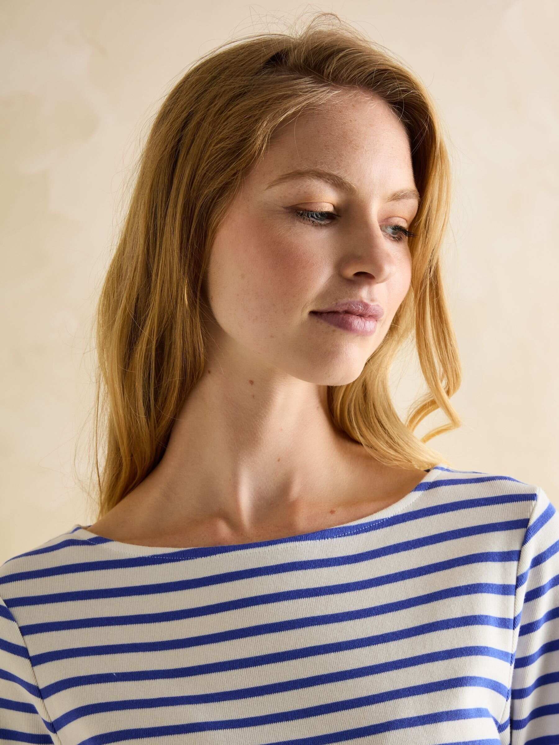 Harbour Blue/White Boat Neck 100% Cotton Breton Top