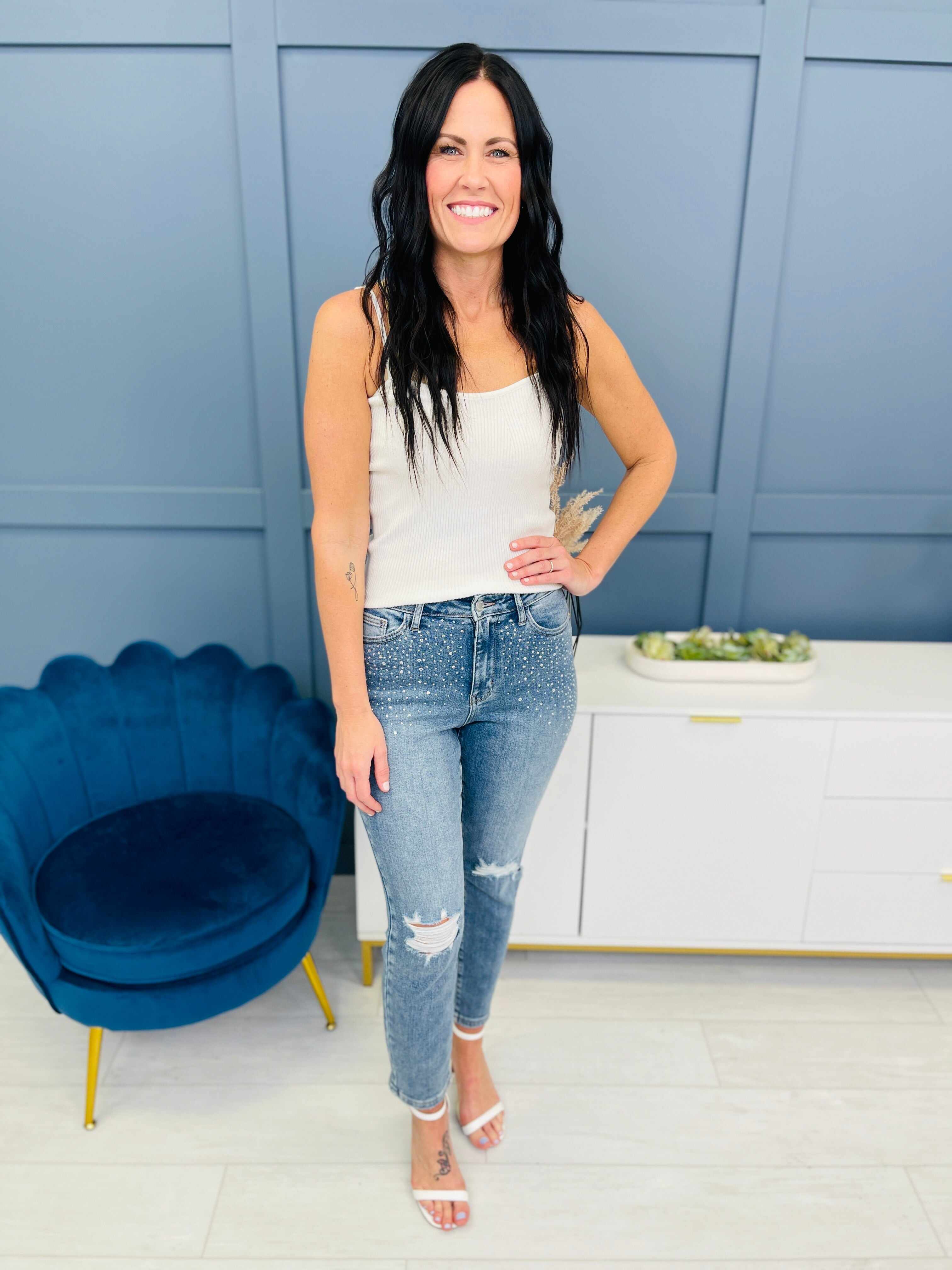 REG/CURVY Shine Bright Like a Diamond Rhinestone Straight Jeans