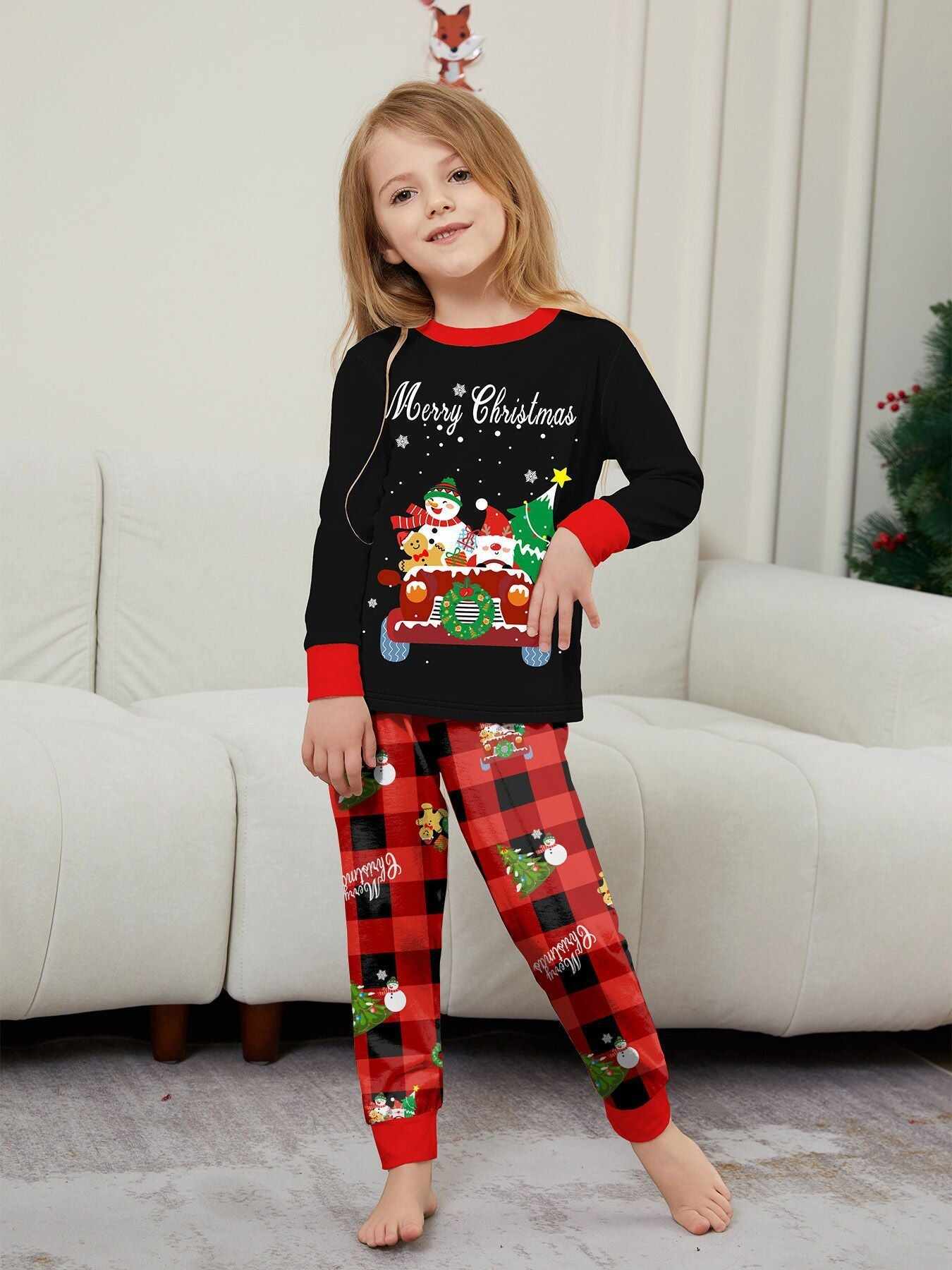 Car Snowman Printed Family Matching Christmas Pajamas Sets