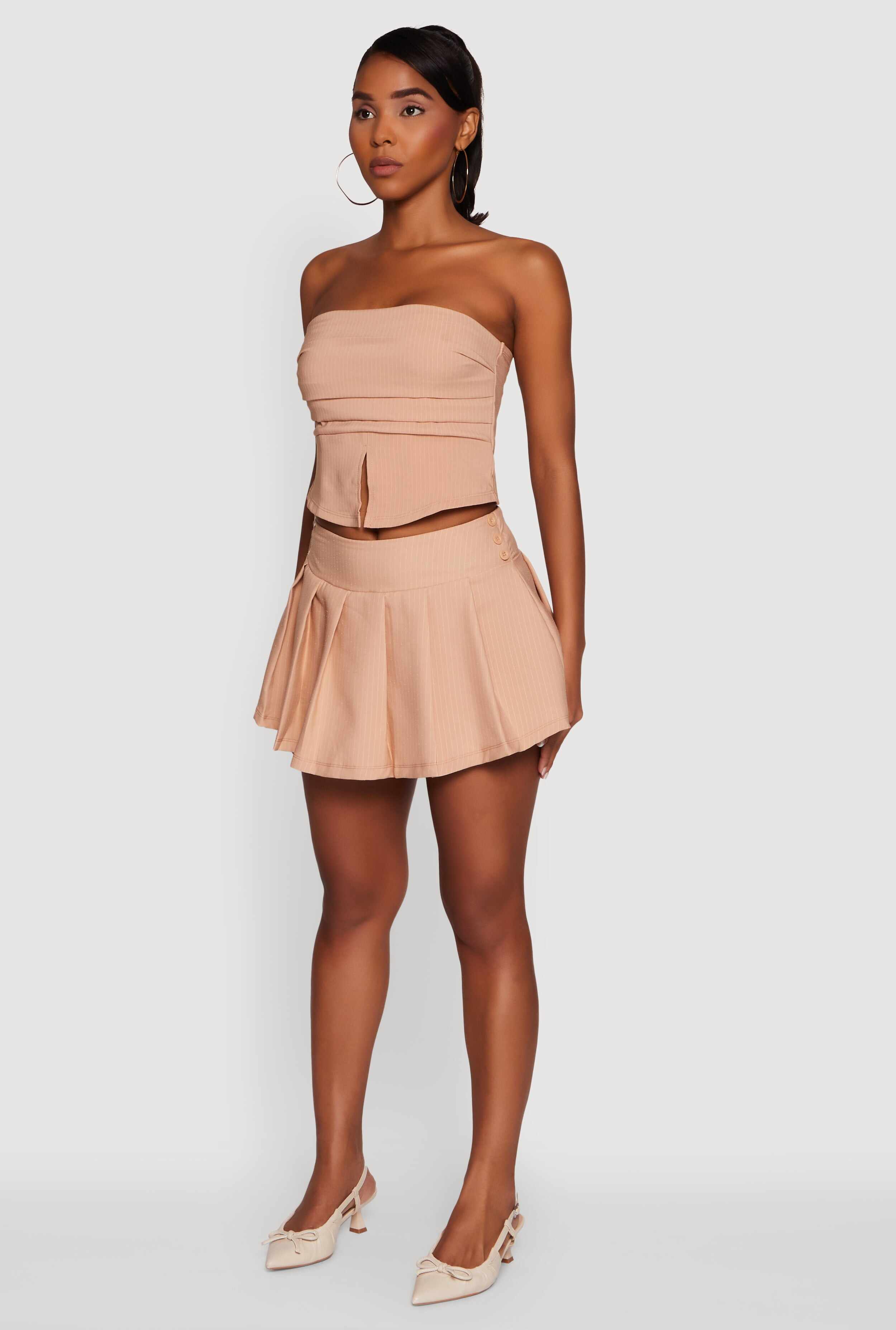 Haute Monde Trendy Pinstripe Strapless Crop Top