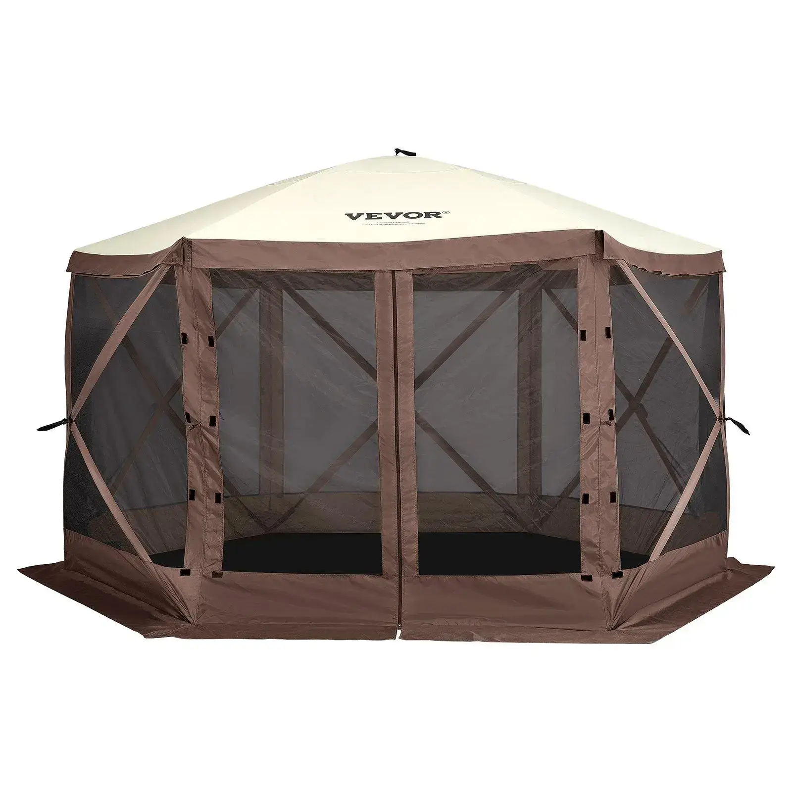 12x12ft 6-Sided Pop Up Screen Gazebo Tent, Outdoor Canopy Shelter With Mesh Windows, Carry Bag & Stakes, Large Shade Tent For Backyard Lawn Camping, Brown/Beige Available