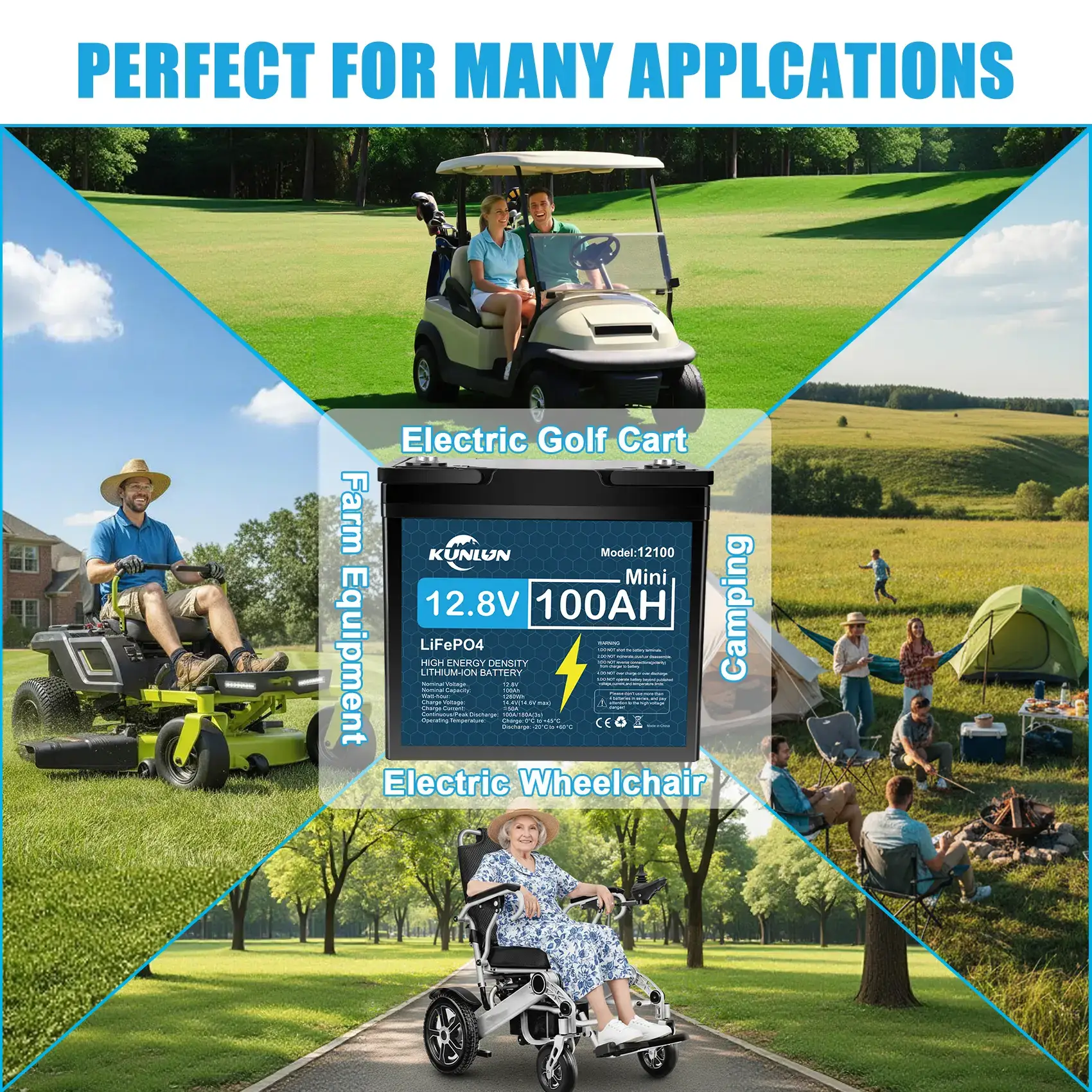 12V 100Ah/120Ah LiFePO4 Battery with Charger, Built-in Smart BMS, 5000+ Cycles Maintenance-Free