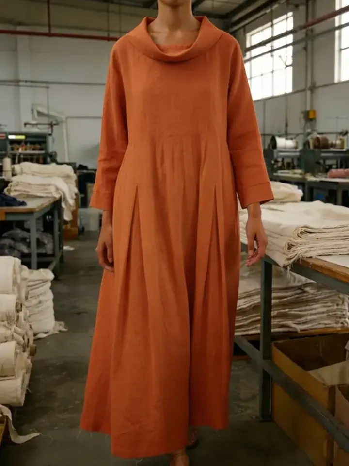 🔥Summer Arrivals🌟Vintage Cowl Neck Loose Linen Dress