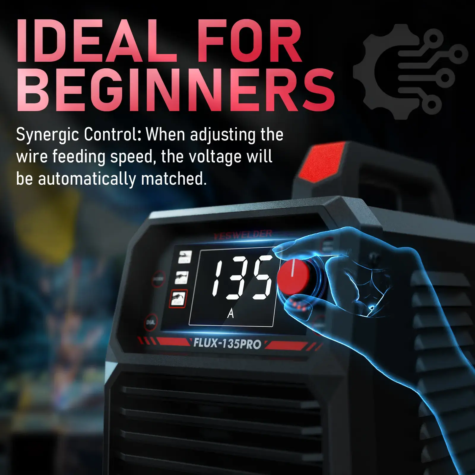 FLUX-135PRO 135Amp 110V Flux Core MIG Welder, Gasless MIG/Lift TIG/Stick 3-in-1 Welding Machine, Digital Display DC IGBT Synergic Control