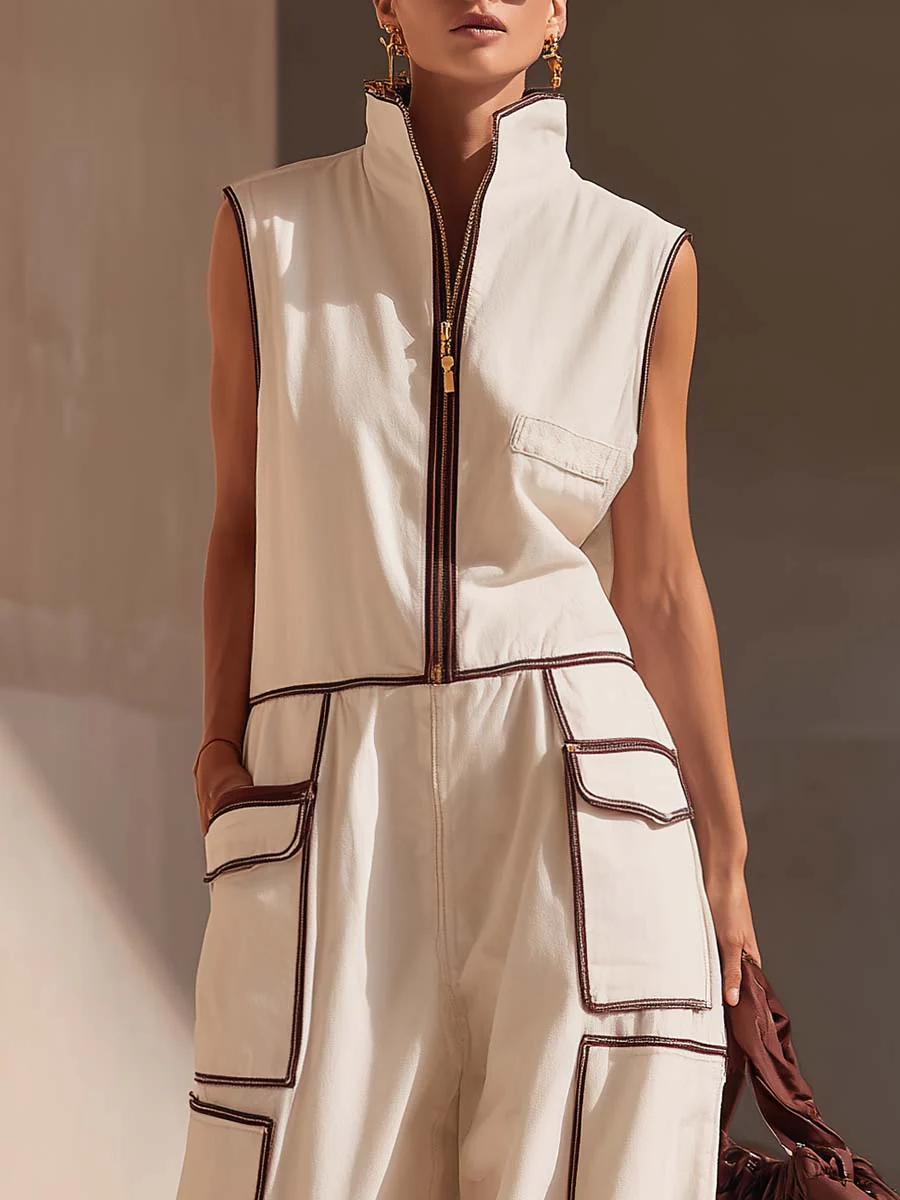 🔥Summer Arrivals🌟Casual Loose-fitting Color-blocked Workwear Jumpsuit
