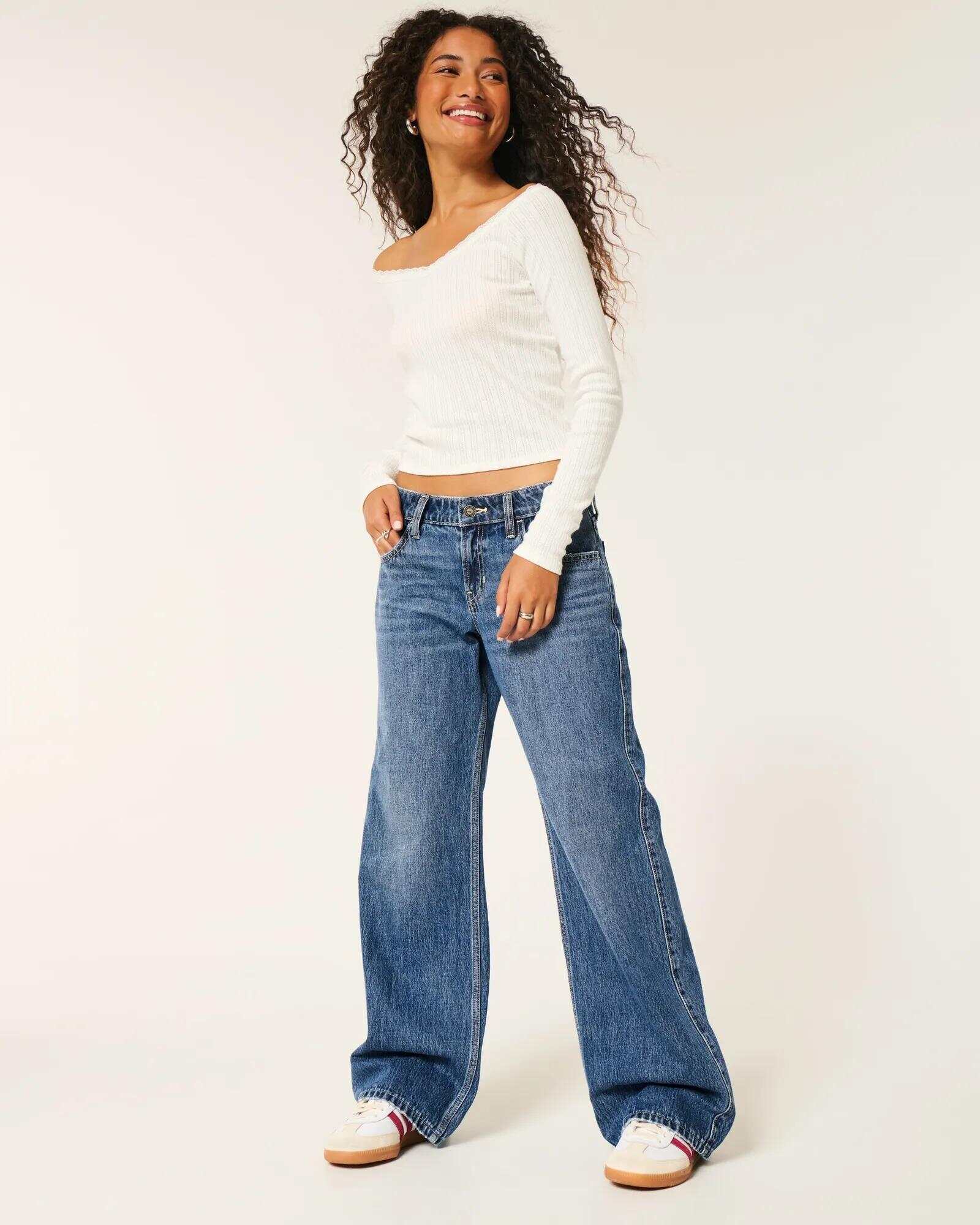 Low-Rise Dark Wash Baggy Jeans