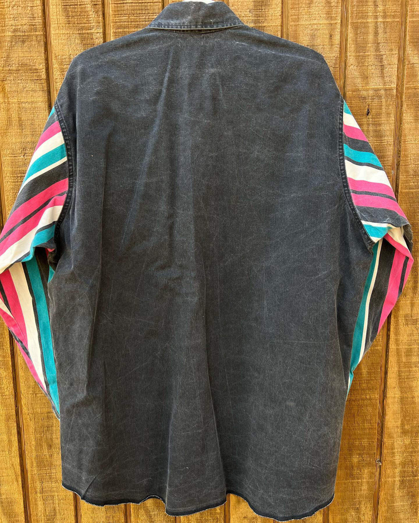 Men's Retro Casual Black Blue Stripe Print Long Sleeve Shirt