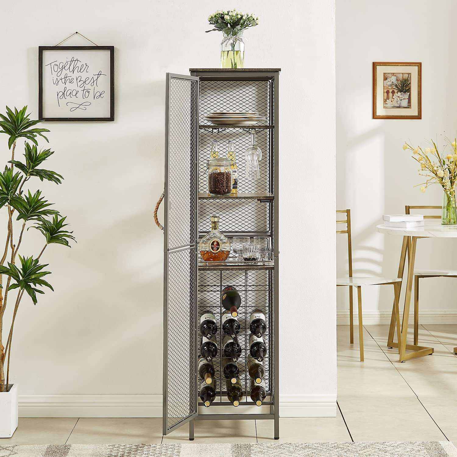 VECELO 3-Tier Wine Racks Cabinet with Door