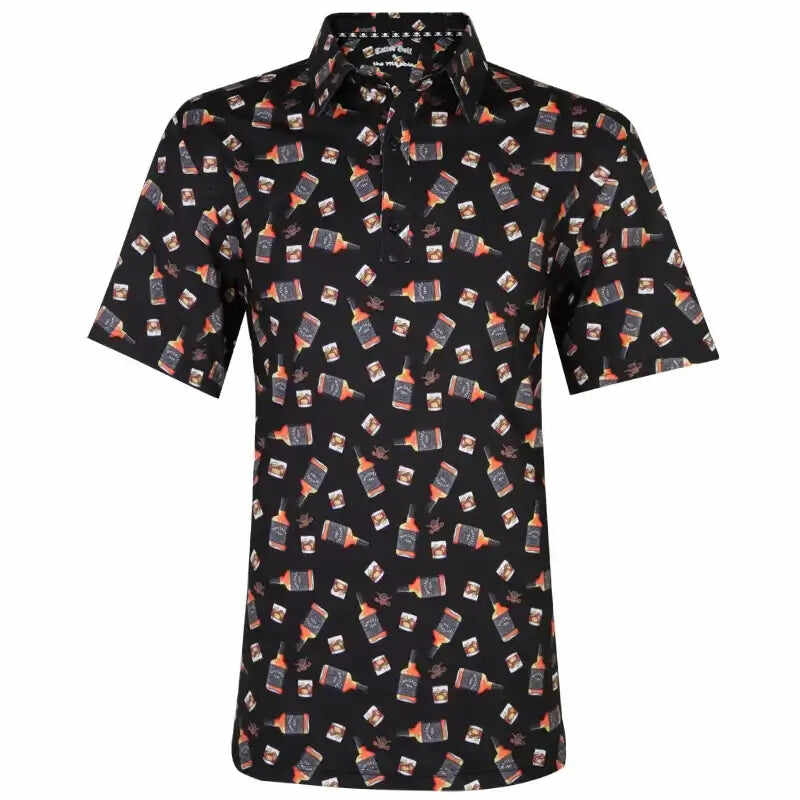 19th Hole Whiskey Cool-Stretch Men's Golf Shirt (Bourbon)