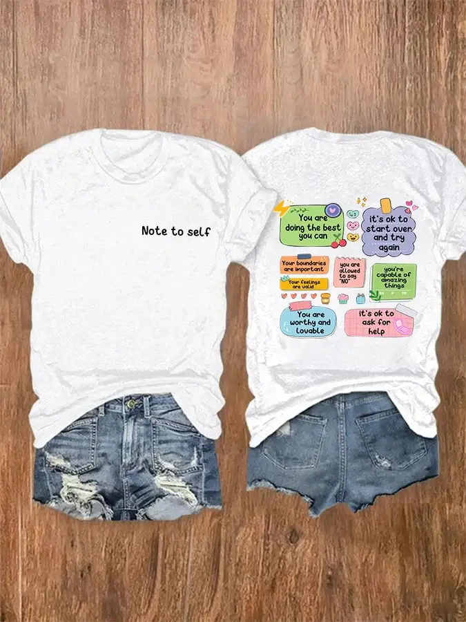 Women's Note To Self Mental Health Print Casual T-Shirt