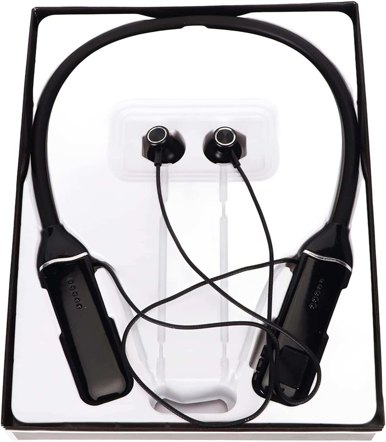 Bluetooth Neckband Headphone, Neckband Earphones Wireless, LED Power Display Memory Card Playback Magnetic Earbuds Headset with RGB Backlight (Black)
