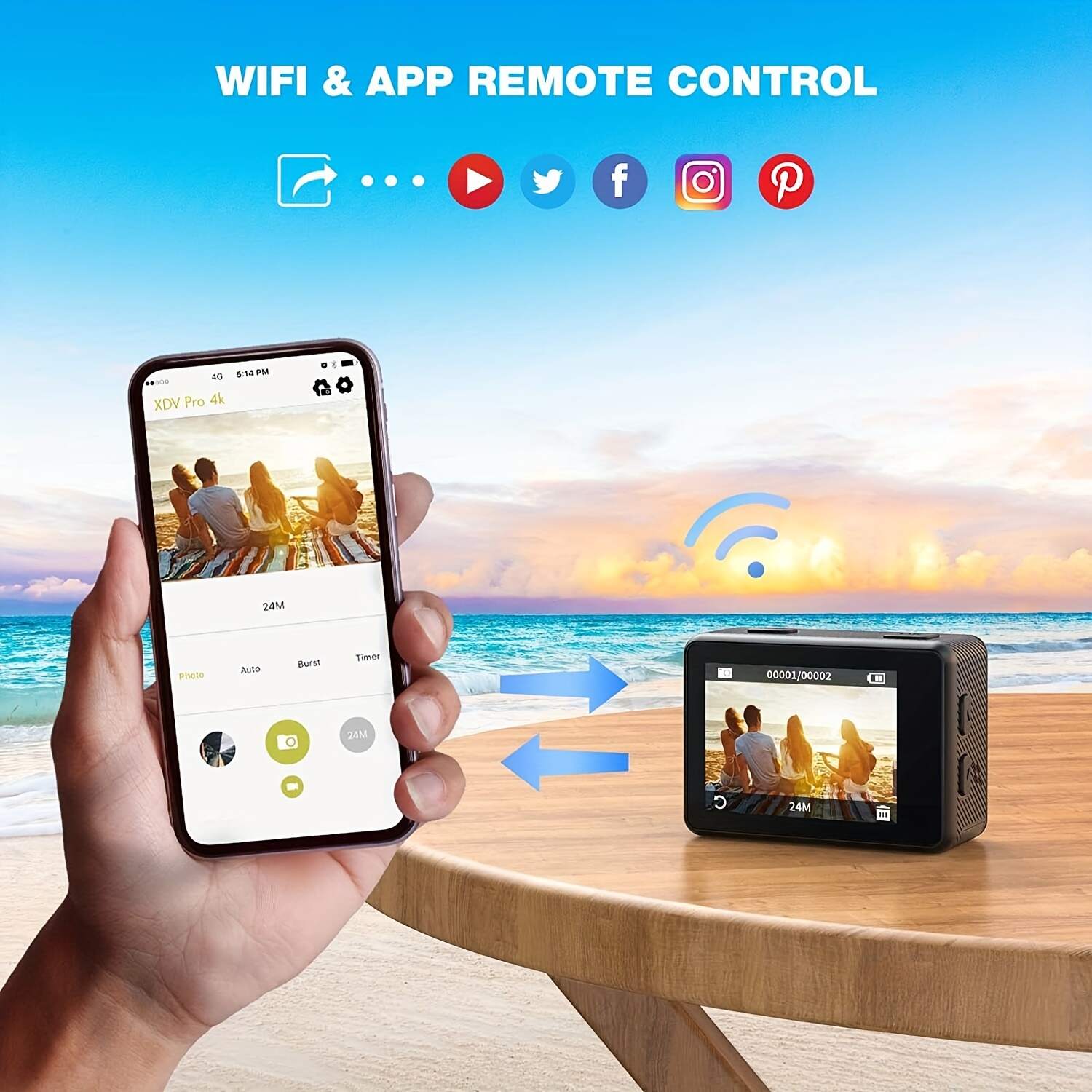 4K/60fps Touch Screen Hd Screen 170 Degree Wide Angle Unwaterproof 1181.1inch WiFi Action Camera With Remote Control Max Support 128GB Memory Card (not Included Sd Card )