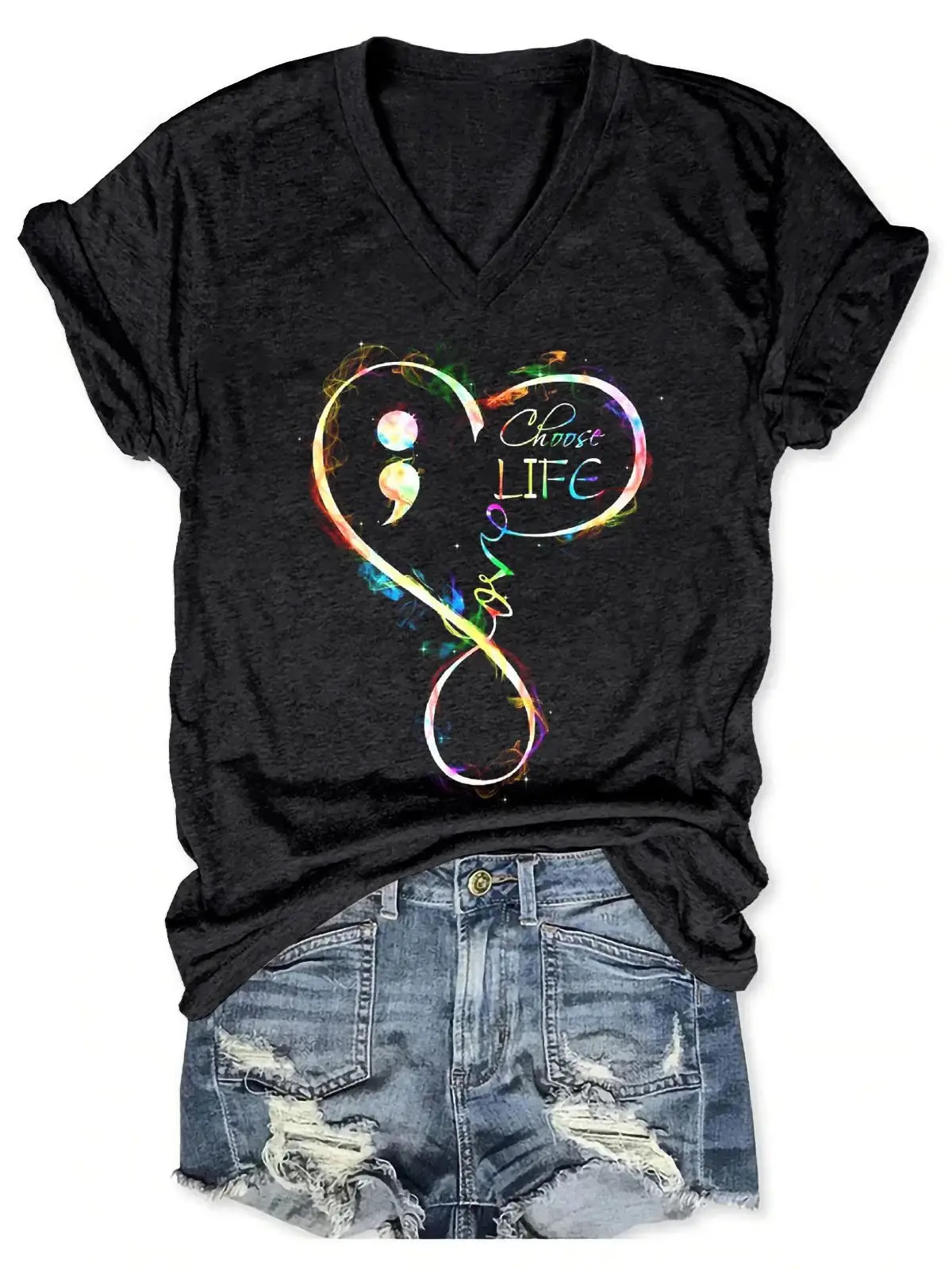 Choose Life Semicolon Suicide Awareness Art Casual T-shirt