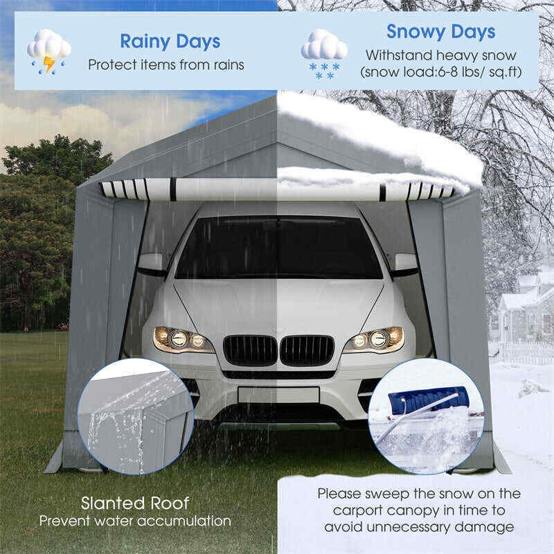 10' x 16' Heavy-Duty Outdoor Carport Car Canopy Shelter Portable Metal Garage with 2 Removable Doors