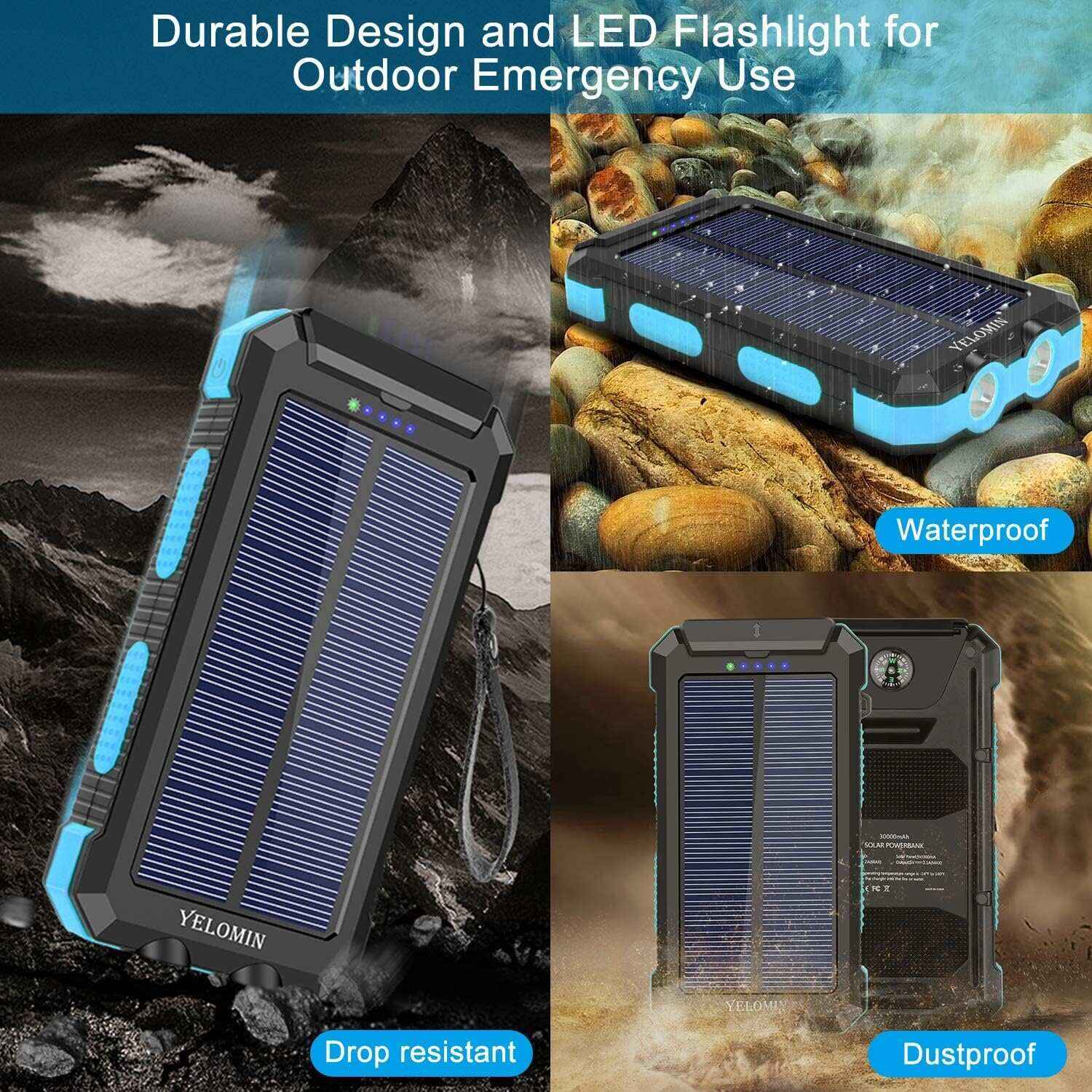 YELOMIN Solar Charger, 38800mAh Portable Solar Power Bank, Waterproof Battery Pack for Outdoor Activities, Camping External Backup Power Charger Dual USB 5V Outputs/LED Flashlights