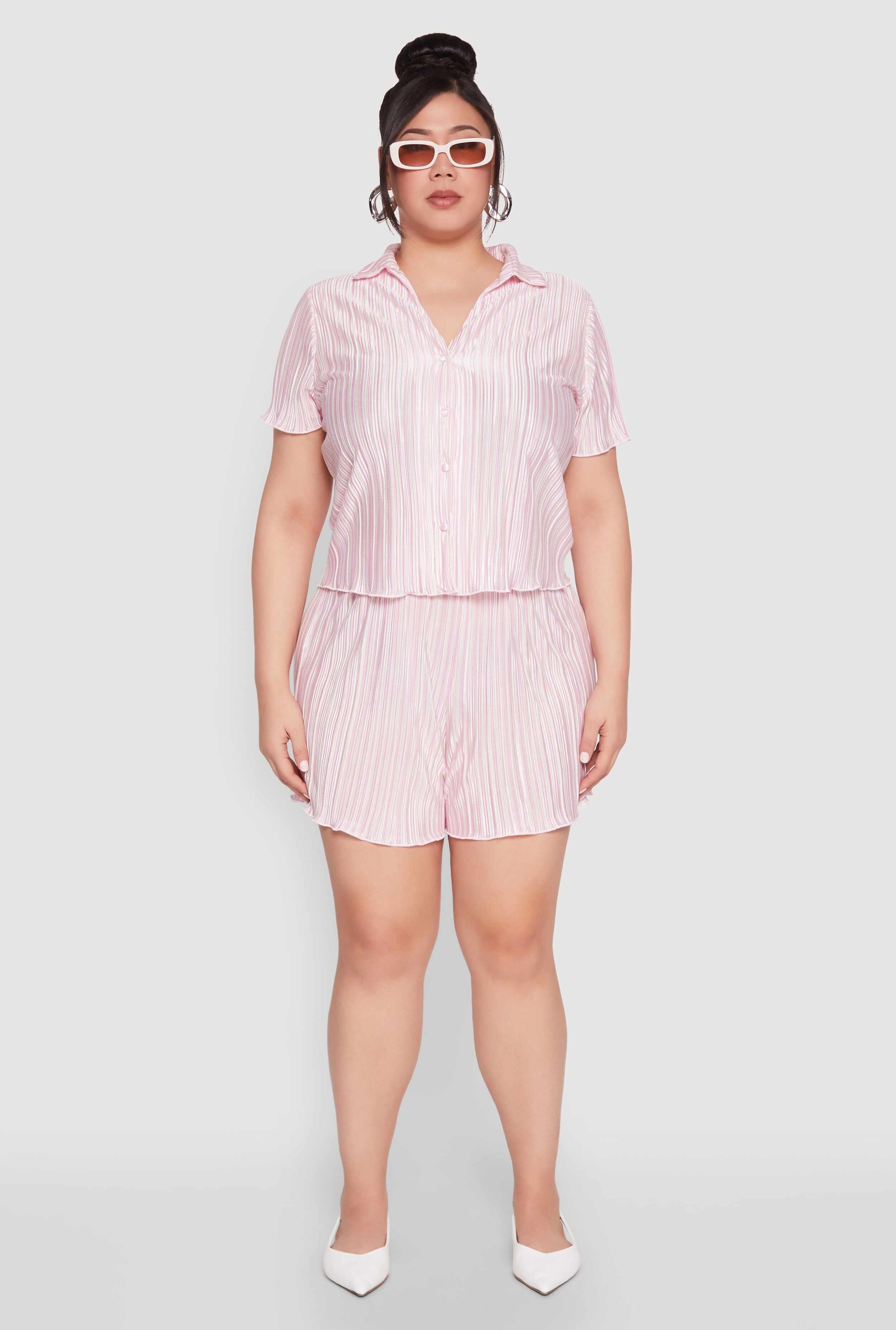 Plus Size Almost Famous Plisse Striped Shirt