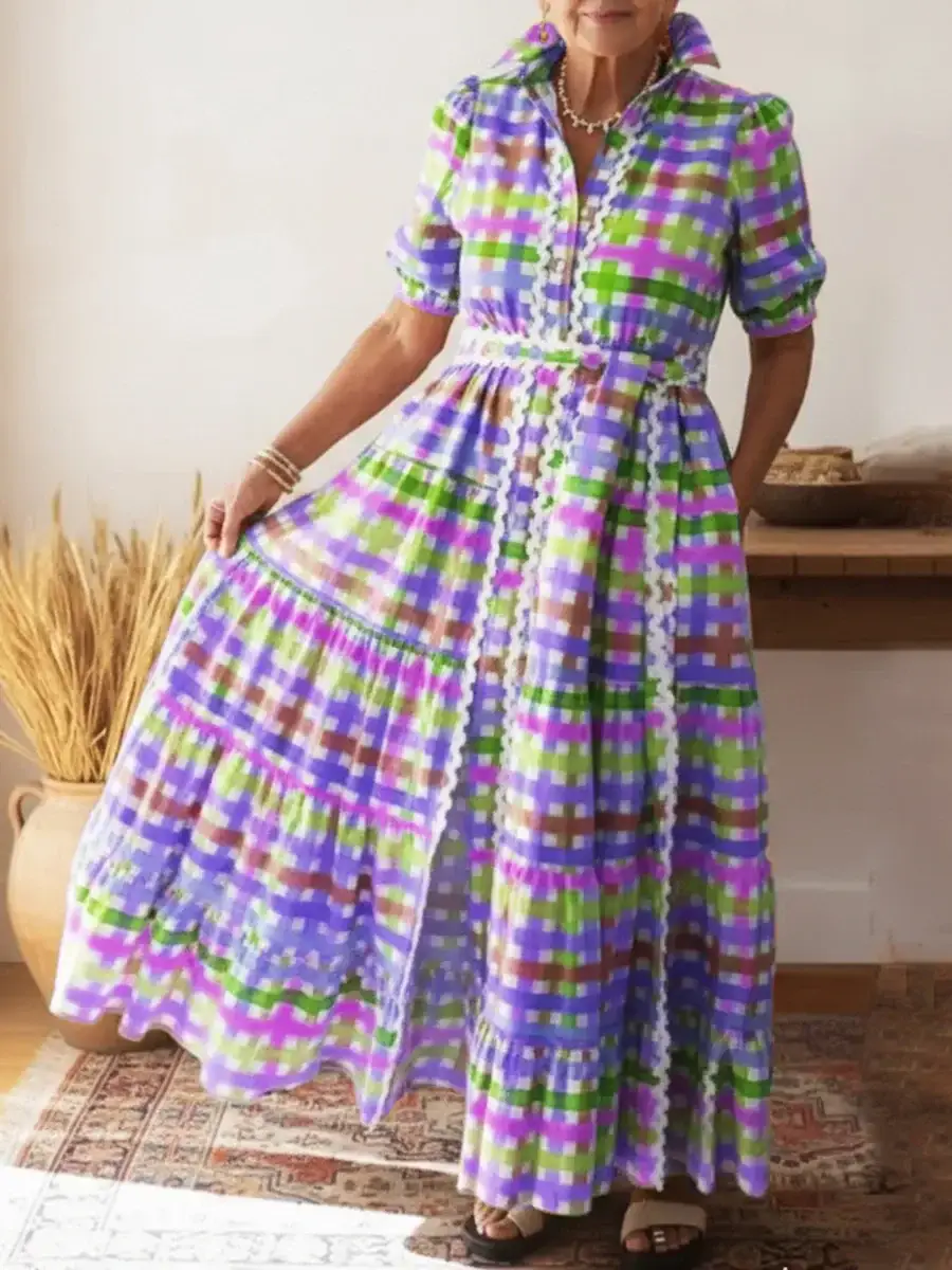 🔥Summer Arrivals🌟Colorful Square Art Print Collared Shirt Dress