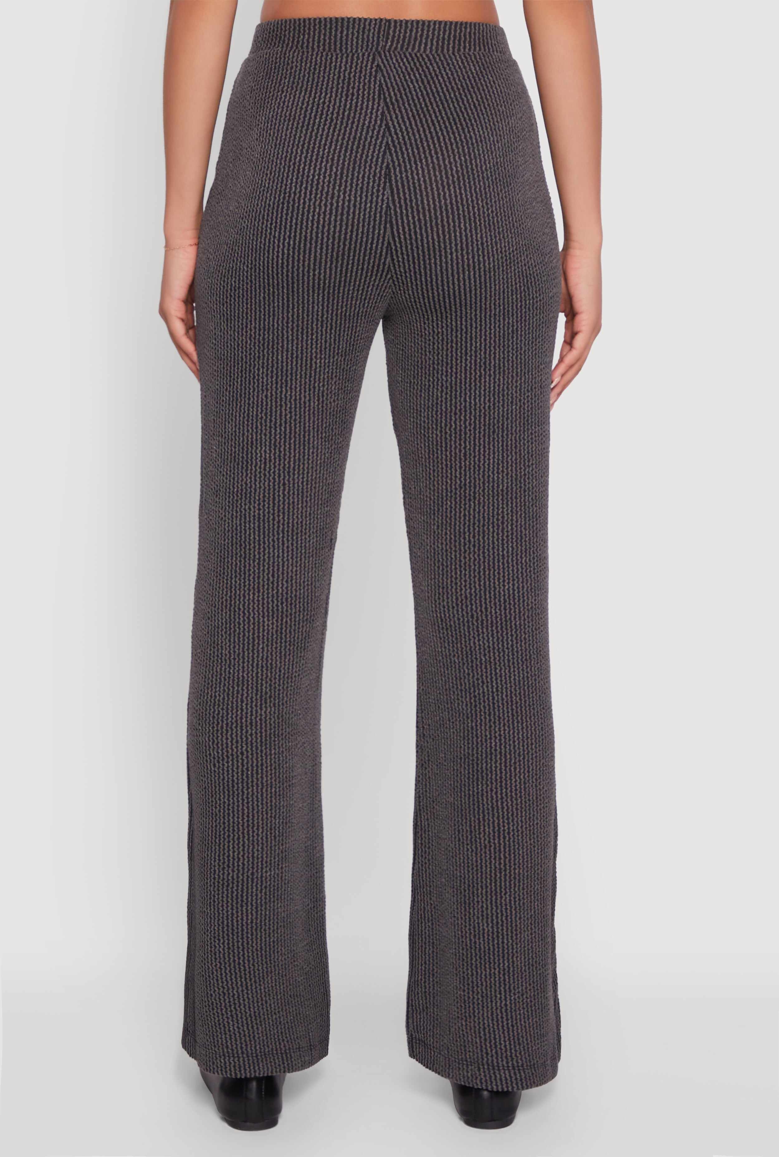 Shadow Stripe Rib Knit Pull On Flare Pants