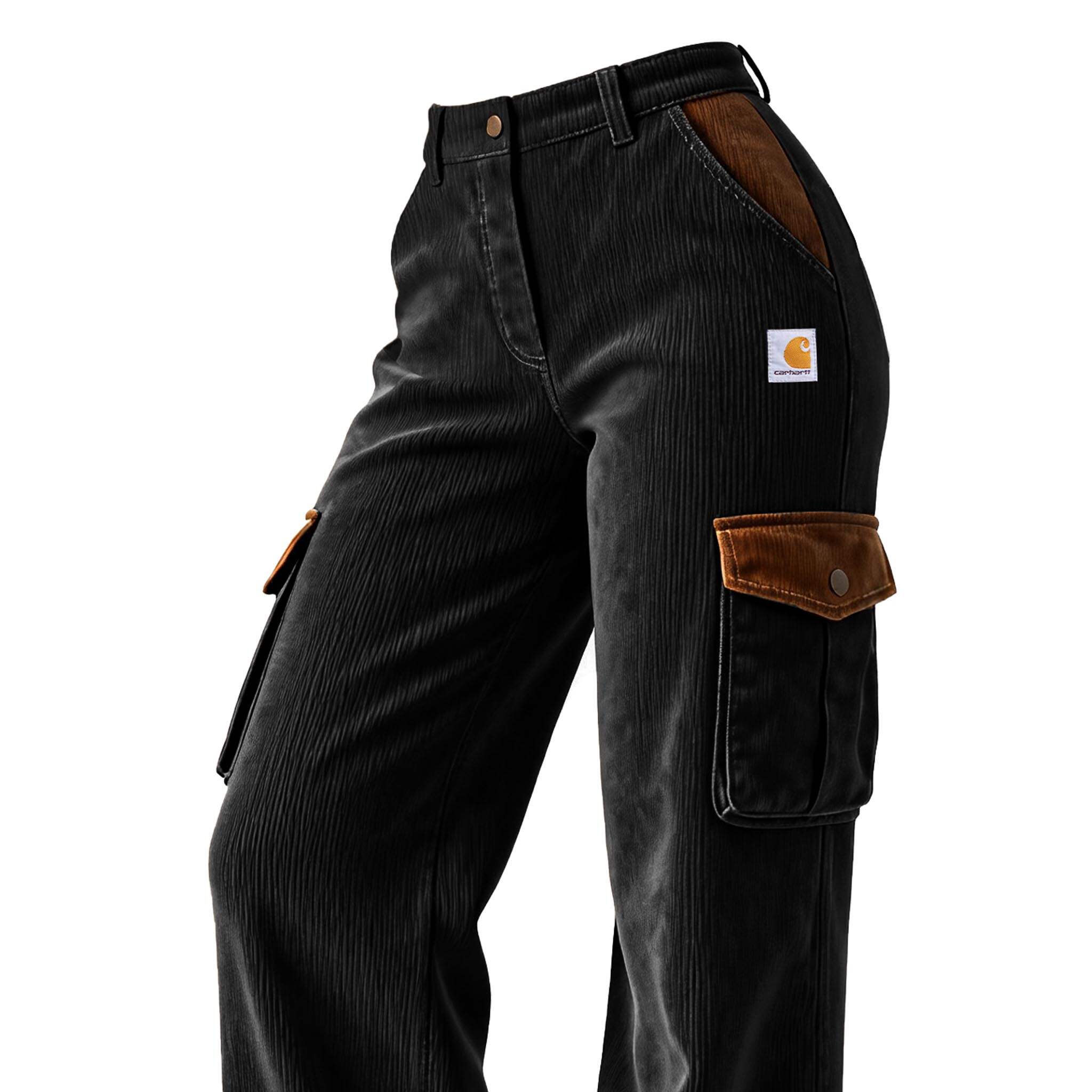 Women's Vintage Corduroy Contrast Multi-Pocket Cargo Pants Trousers