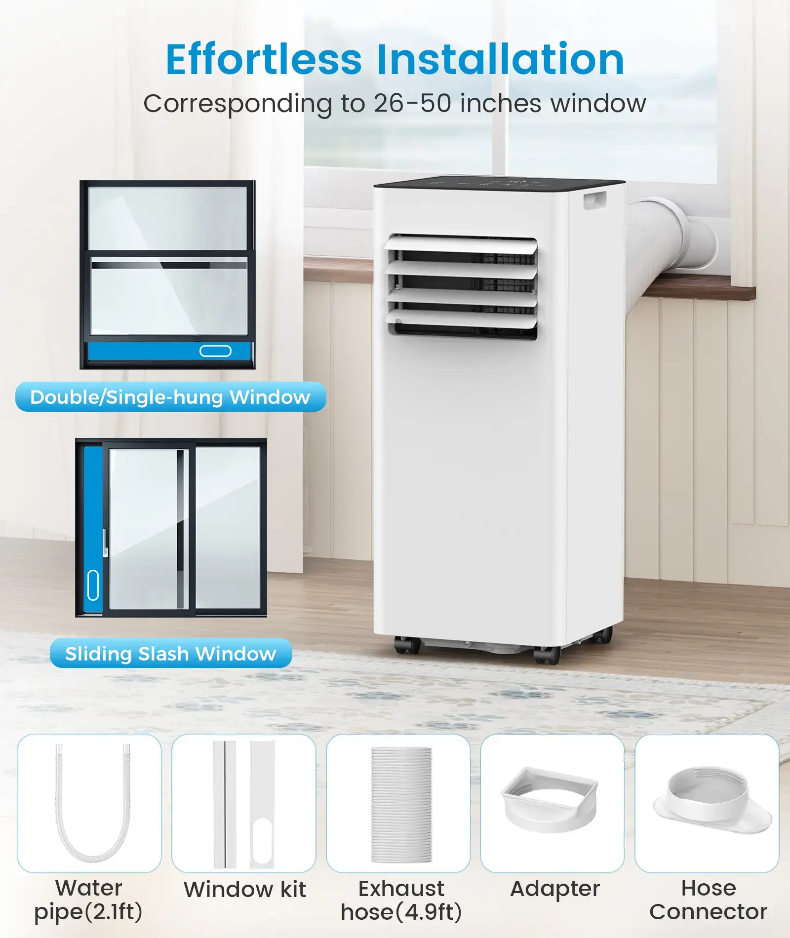 8000/10000 BTU Portable Air Conditioner, 4 Modes Cooling AC Unit with Remote & Timer