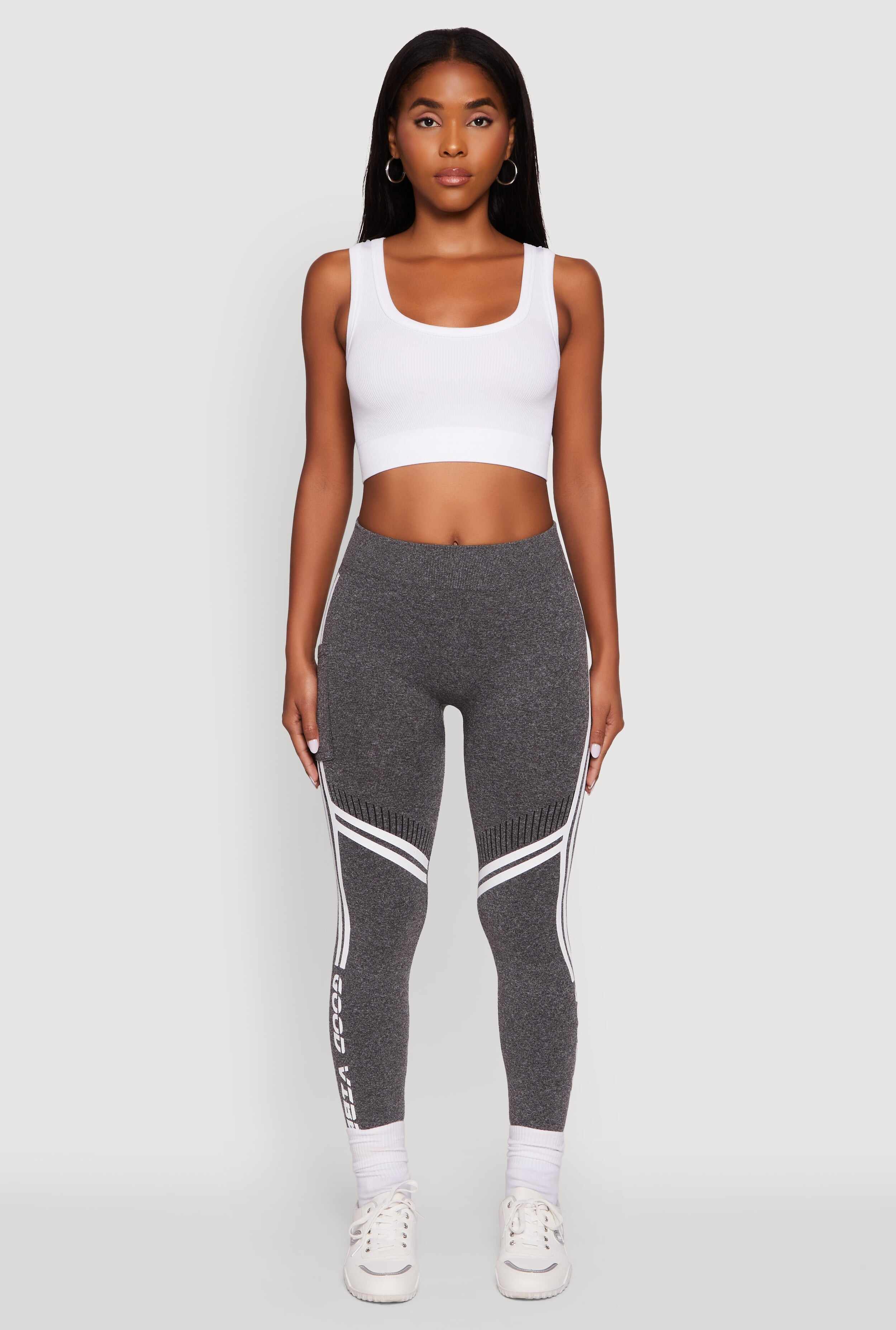 Good Vibes Graphic Varsity Stripe Side Leggings