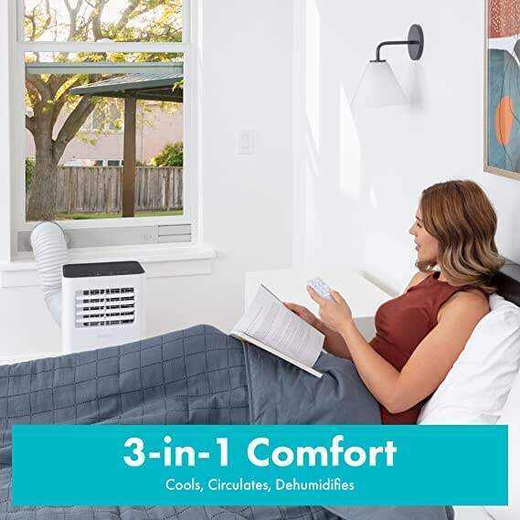 SLPAC805W.5 Portable Air Conditioner-Compact Home A/C Cooling Unit with Built-in Dehumidifier & Fan Modes, Includes Window Mount Kit, 8,000 BTU with WiFi + Drain Hose, White