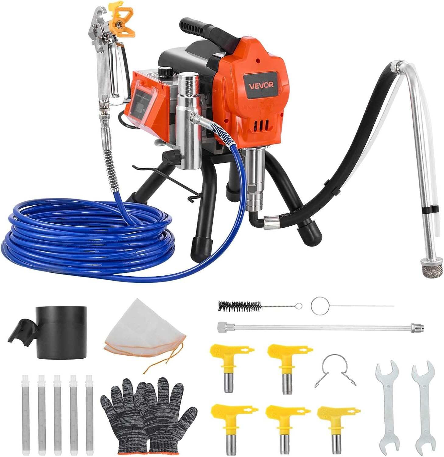 VEVOR 750W Stand Airless Paint Sprayer, 3000PSI High Efficiency Electric Airless Sprayer, Fine and Even Painting Effect, Handheld Paint Sprayers for Home Interior and Exterior Furniture and Fences