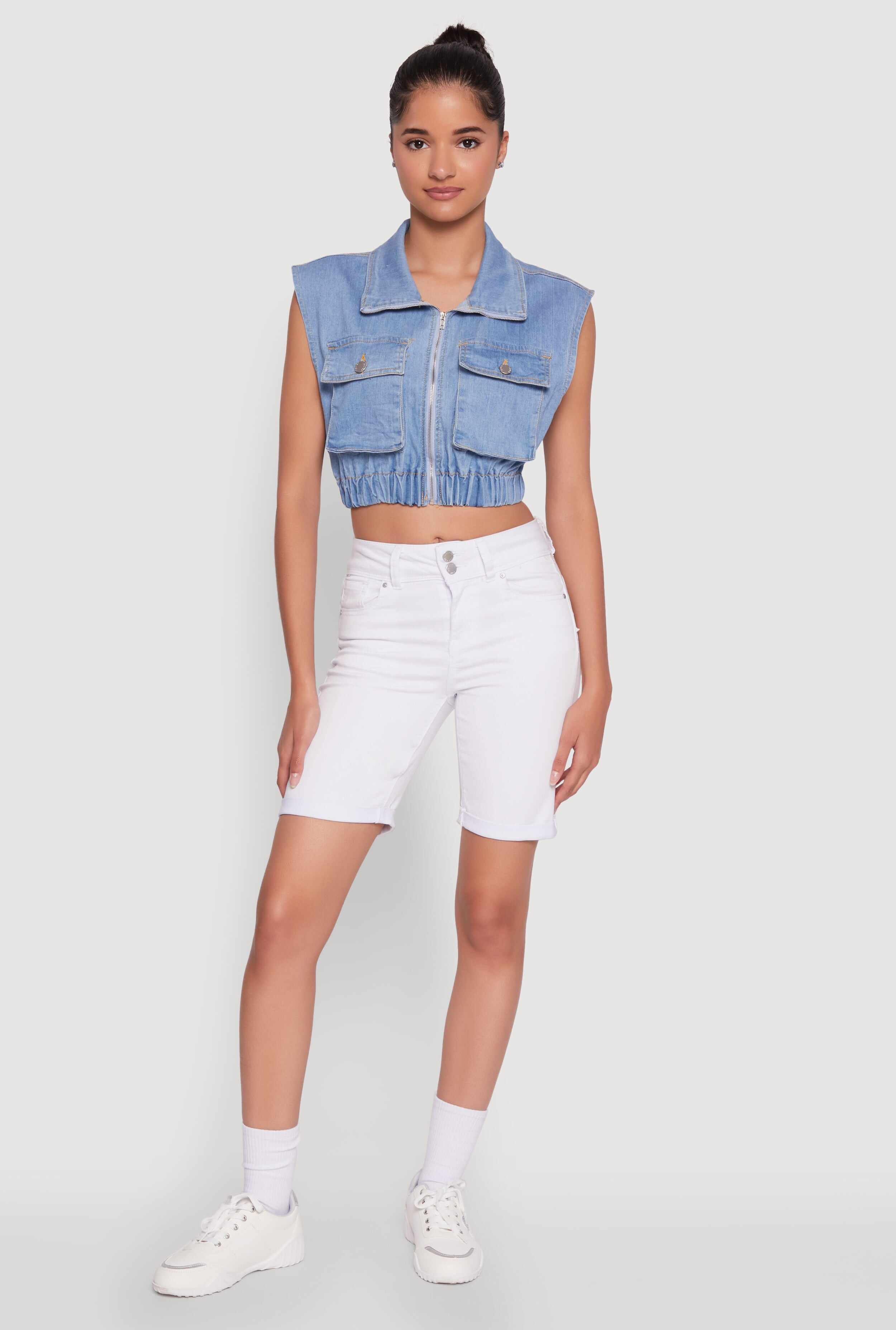 Daisy Sleeveless Cropped Denim Jacket