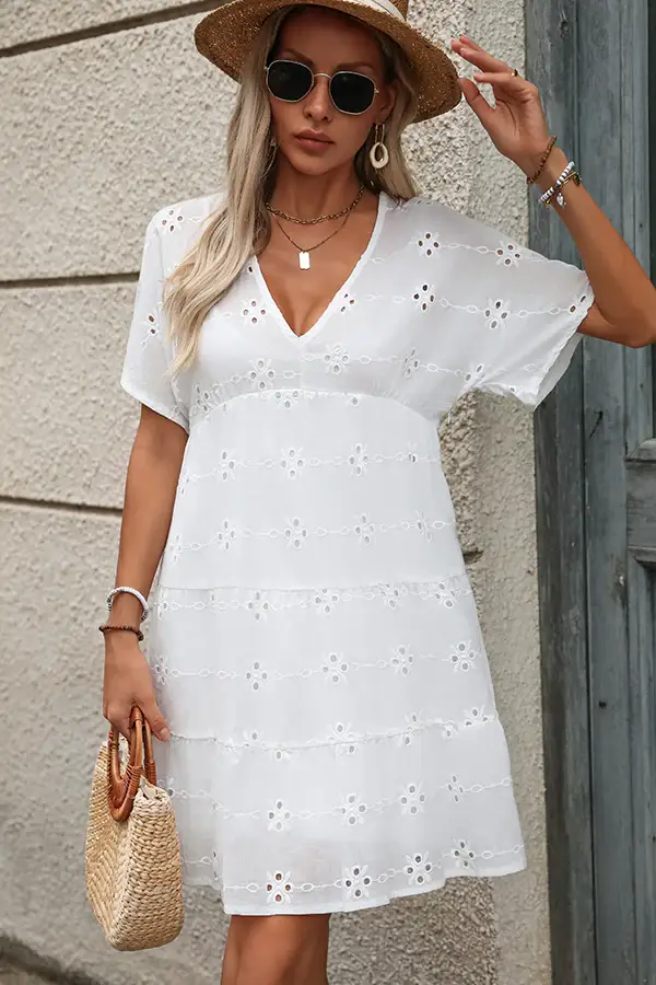 Fashion Solid Color V Neck Casual Dress