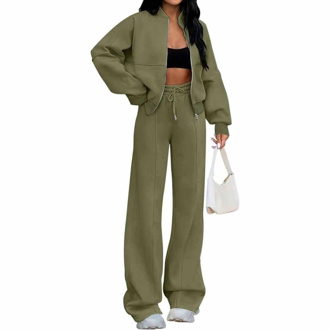 Spring Sale🔥Women's Fall 2 Piece Sweatsuits Set Long Sleeve Zip Up Sweatshirt Wide Leg Sweatpants Lounge Sets
