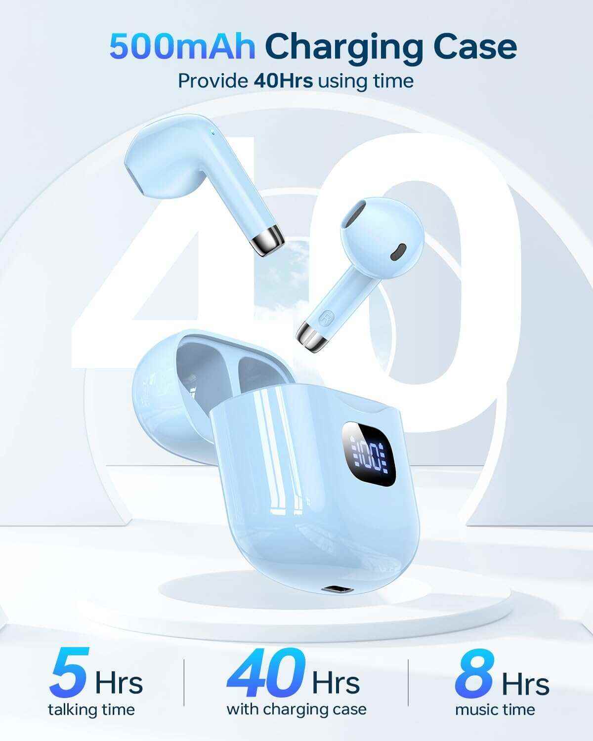 Wireless Earbuds, Bluetooth 5.3 Headphones 40Hrs Playtime with Charging Case, IPX5 Waterproof Stereo in-Ear Earphones with Microphone for iOS Android Cell Phone Sports Workout, Black